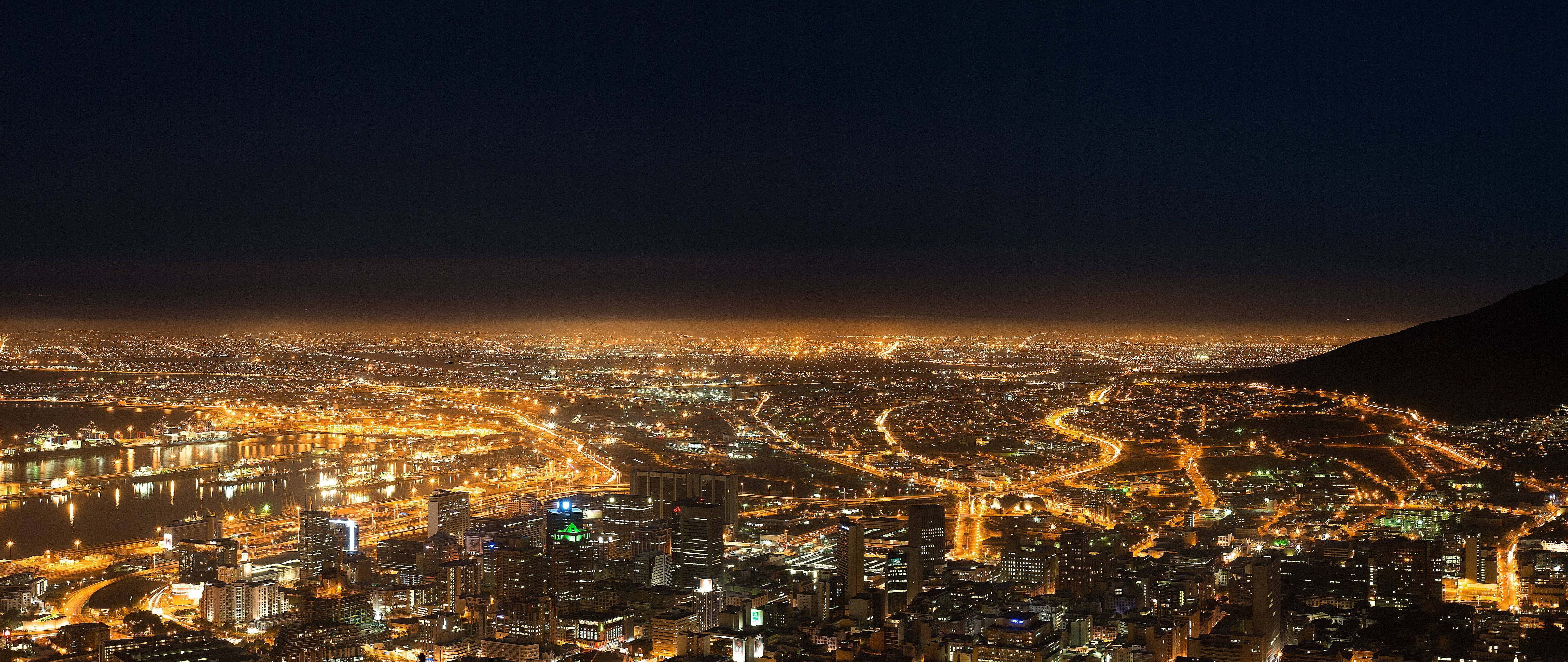 5K, building exterior, built structure, city, nightlife, travel, Cape Town, nature, night, skyscraper, outdoors, high angle view, travel destinations, HD Wallpaper