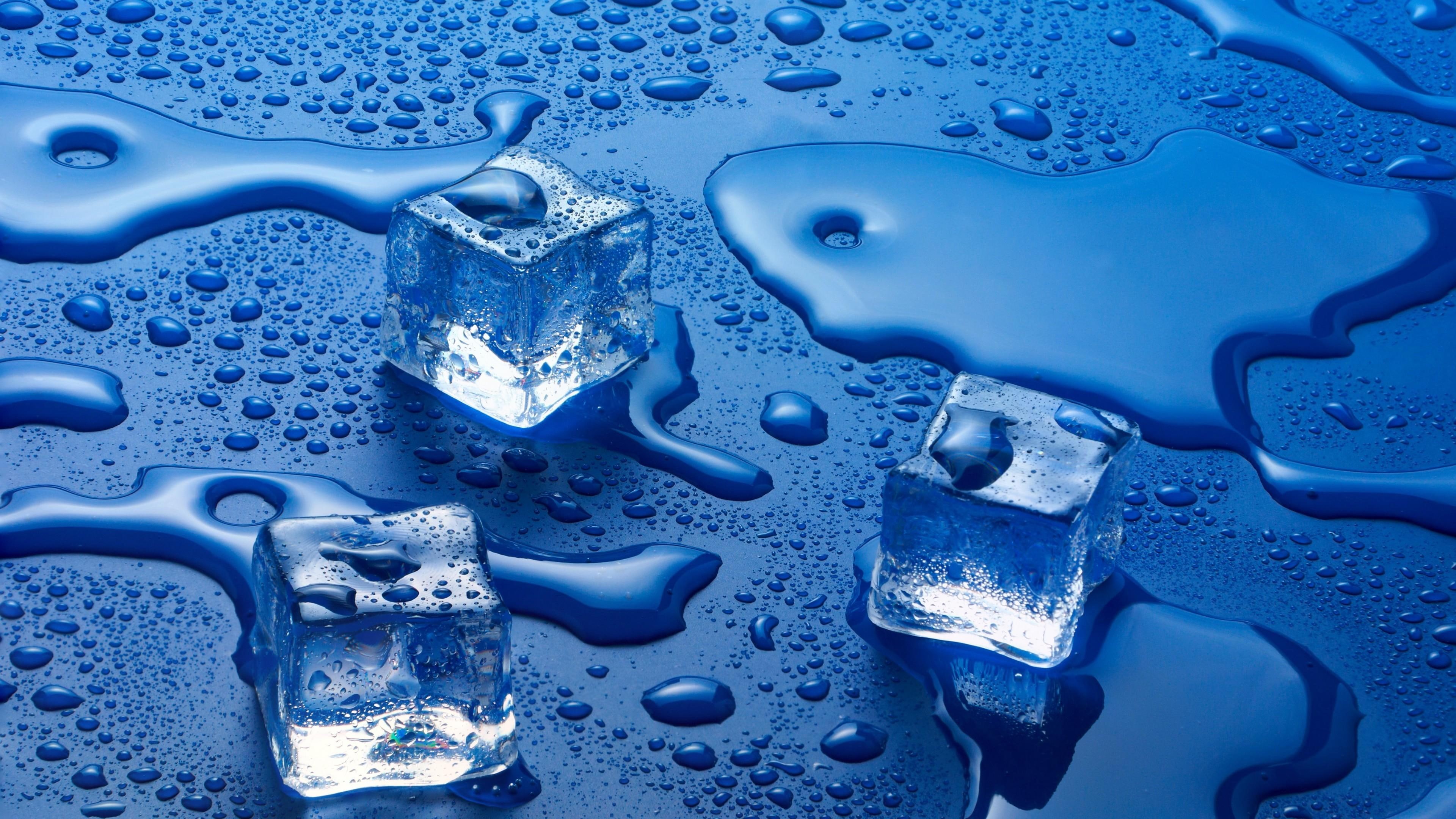 water, water drops, 4K, droplets, blue, melt, ice, ice cube, drop, liquid, waterdrop, HD Wallpaper