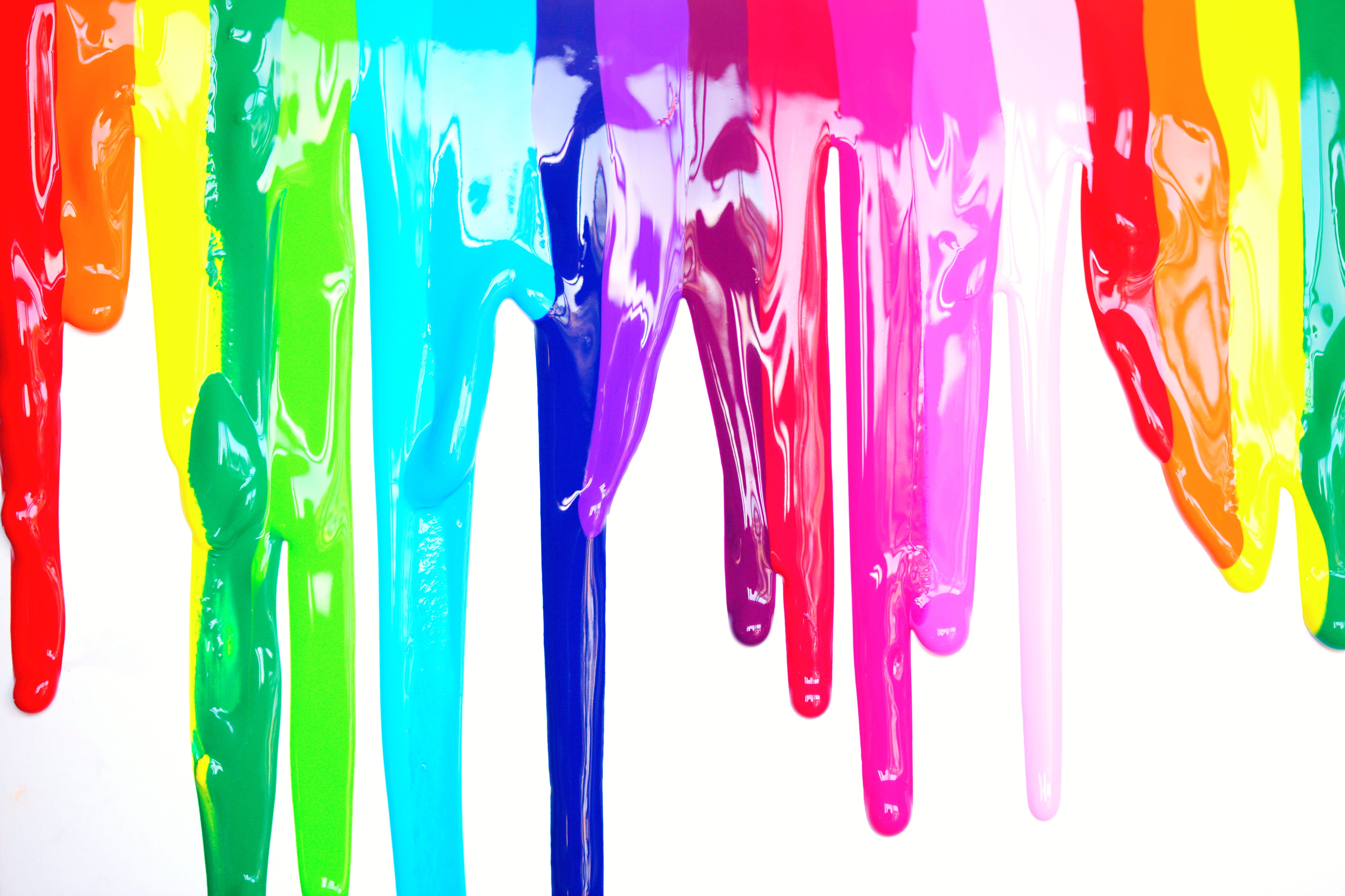 paint, artistic, drippings, 5K, colorful, lgbt, in a row, melting, pattern, close-up, variation, colours, colourful, pink color, vibrant, still life, studio shot, HD Wallpaper