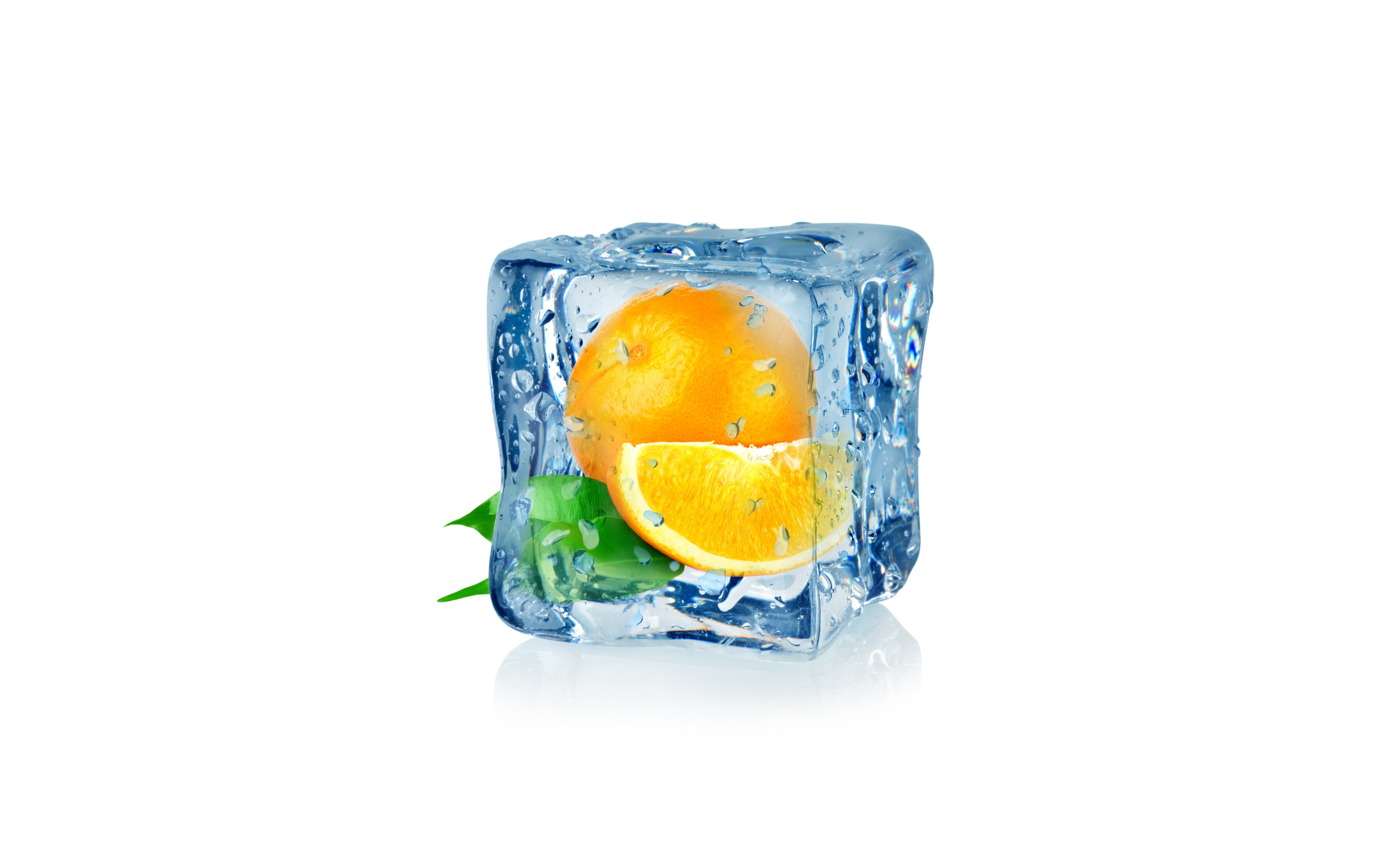 5K, leaves, melting, cut out, cube, water drops, citrus fruit, no people, orange, food, refreshment, healthy eating, orange color, fruit, indoors, food and drink, HD Wallpaper
