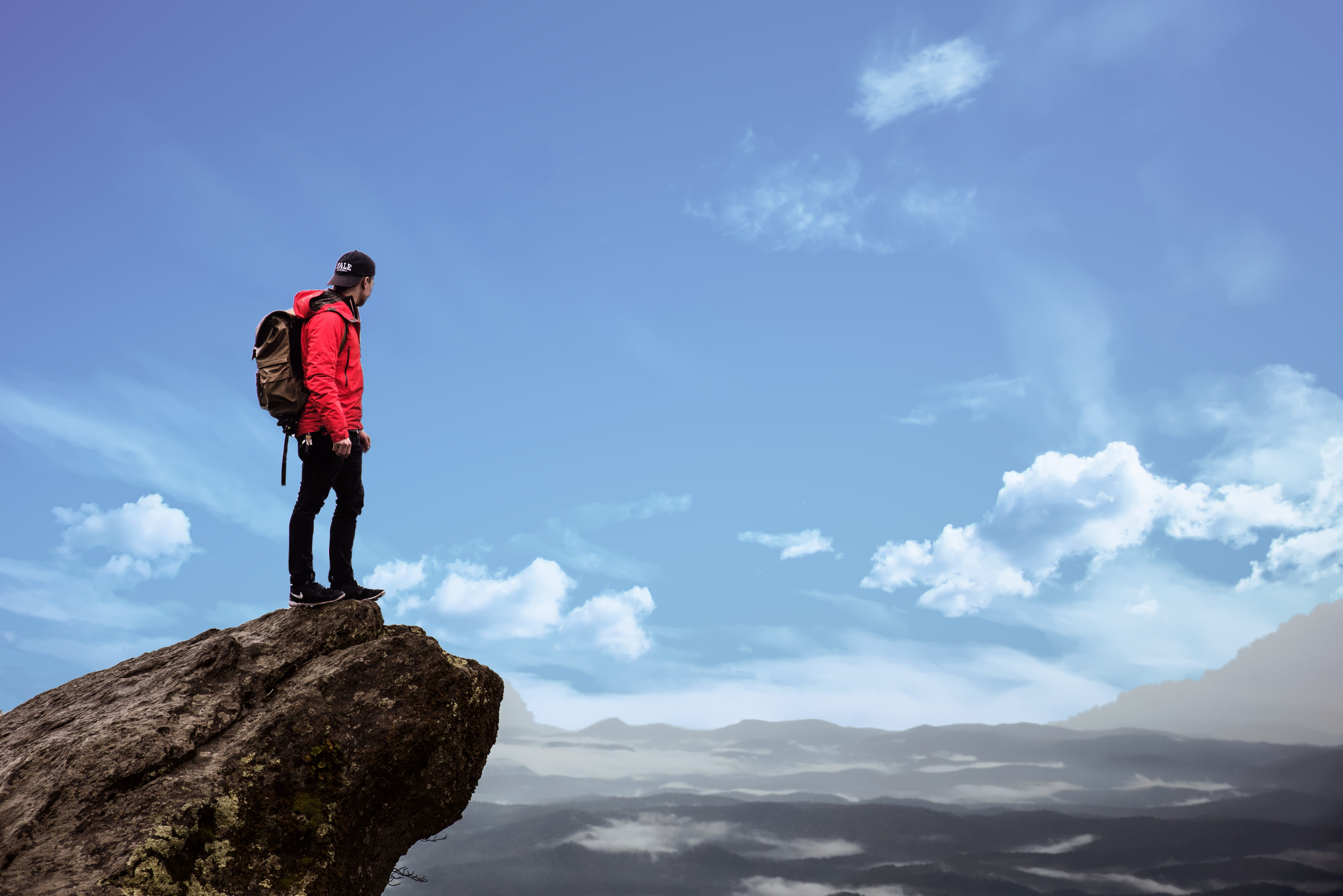 climbing, success, climber, sky, looking at view, solid, leisure activity, day, 5K, adventure, rock - object, dom, man, courage, hike, cliff, lifestyles, HD Wallpaper