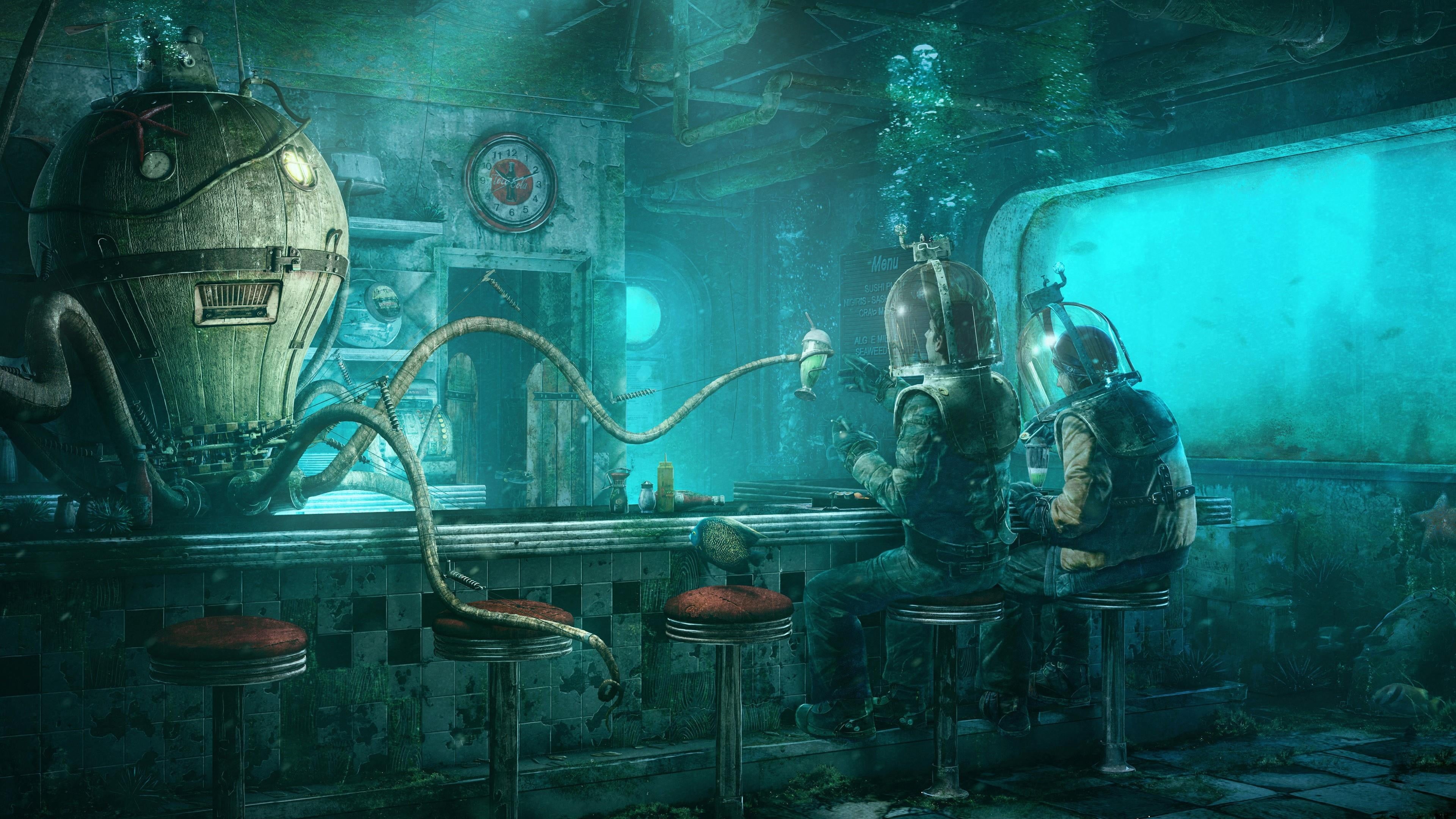 nature, digital art, built structure, architecture, art, transparent, artwork, no people, human representation, concept art, bar, deep diving, deep sea, HD Wallpaper