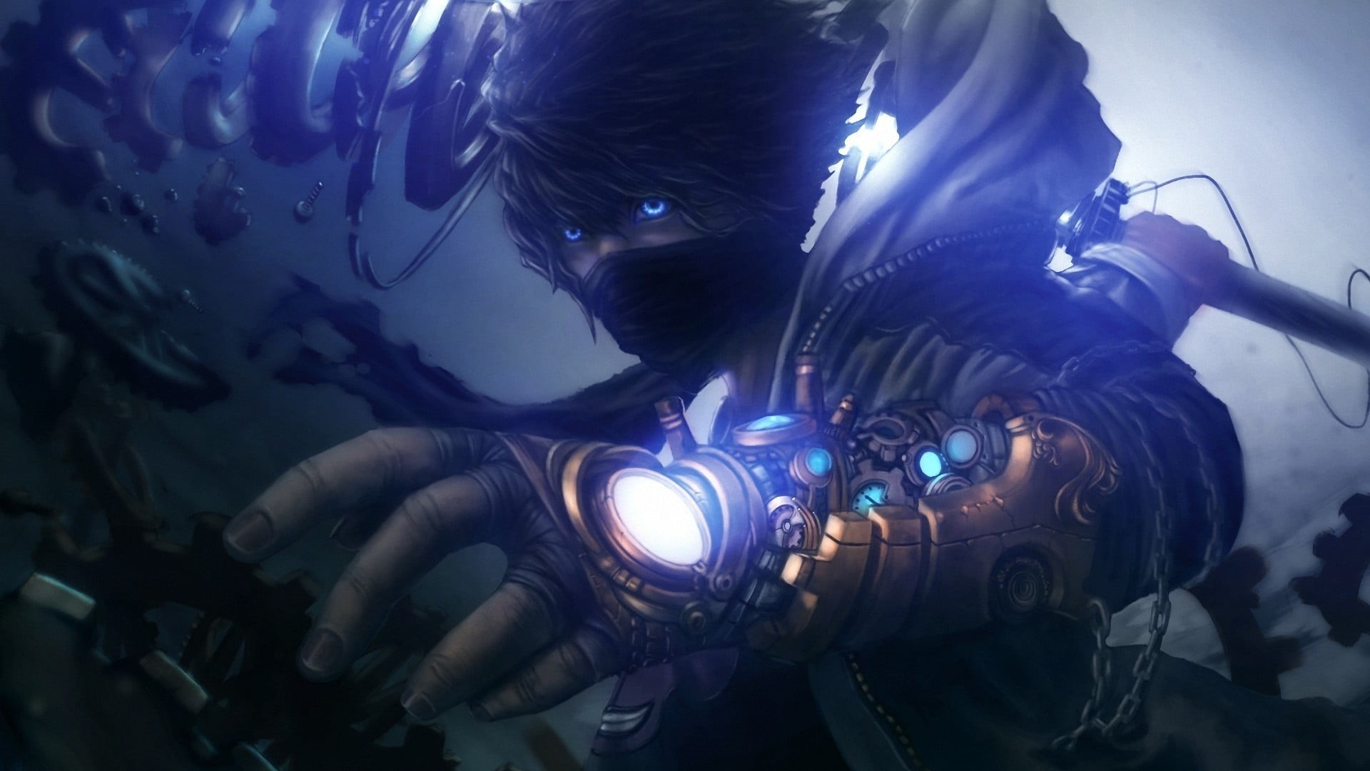 front view, sea, water, fictional characters, dark, nature, young adult, futuristic, warrior, blue, artwork, fantasy art, protective Mask - Workwear, HD Wallpaper