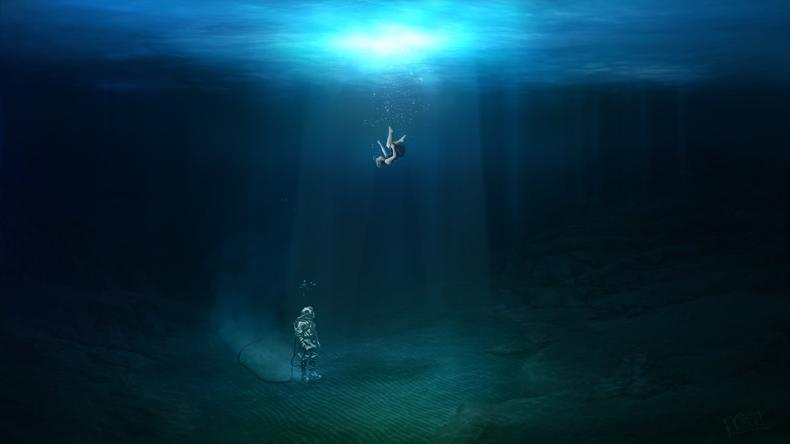 animal themes, sunbeam, undersea, summer, water, bubbles, one animal, animals in the wild, animal wildlife, scuba Diving, sea, backgrounds, nature, sea life, HD Wallpaper