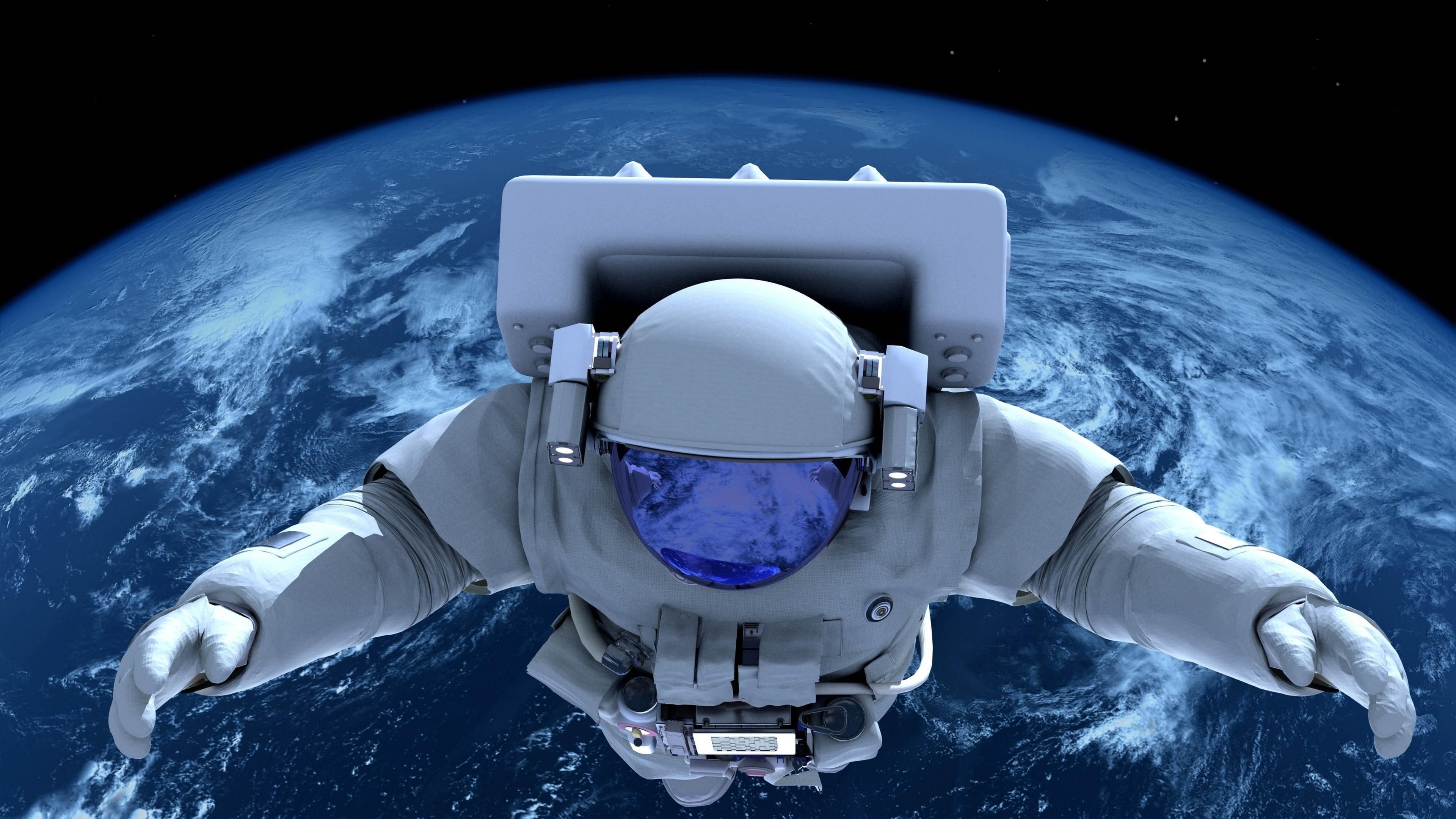 astronaut, planet, cosmonaut, 4K, spceman, earth, HD Wallpaper