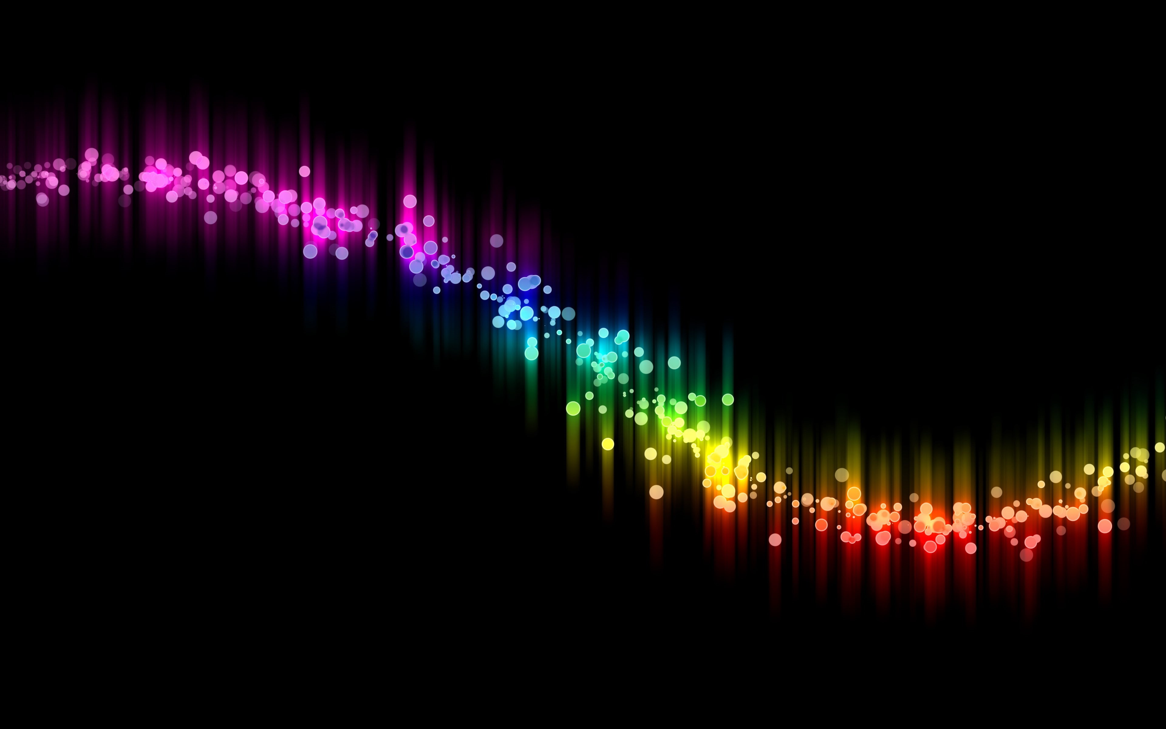 4K, lights, illustraion, blue, spectrum, color, black, black background, glow, background, pink, yellow, HD Wallpaper