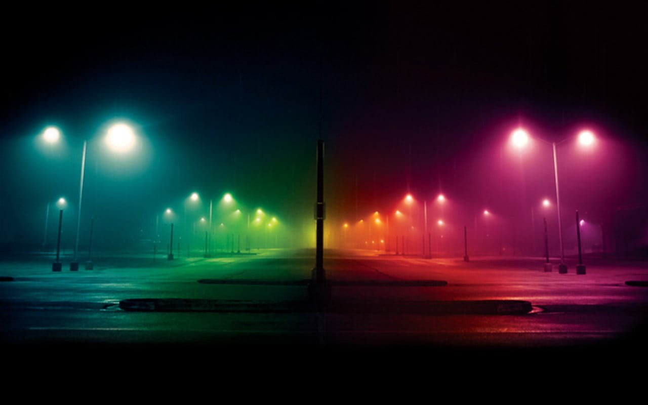 assorted, color, spectrum, photography, night, colorful, symmetry, street light, posts, utility, 720P, lights, street, HD Wallpaper