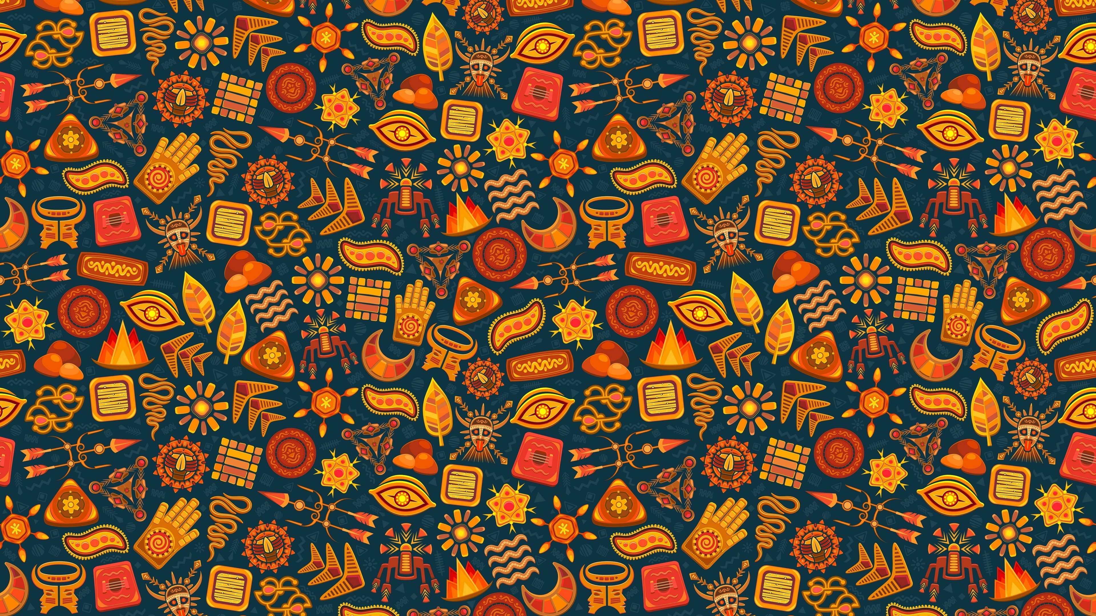 design, pattern, 4K, graphics, modern art, yellow, art, orange, illustration, tribe, tribal, HD Wallpaper
