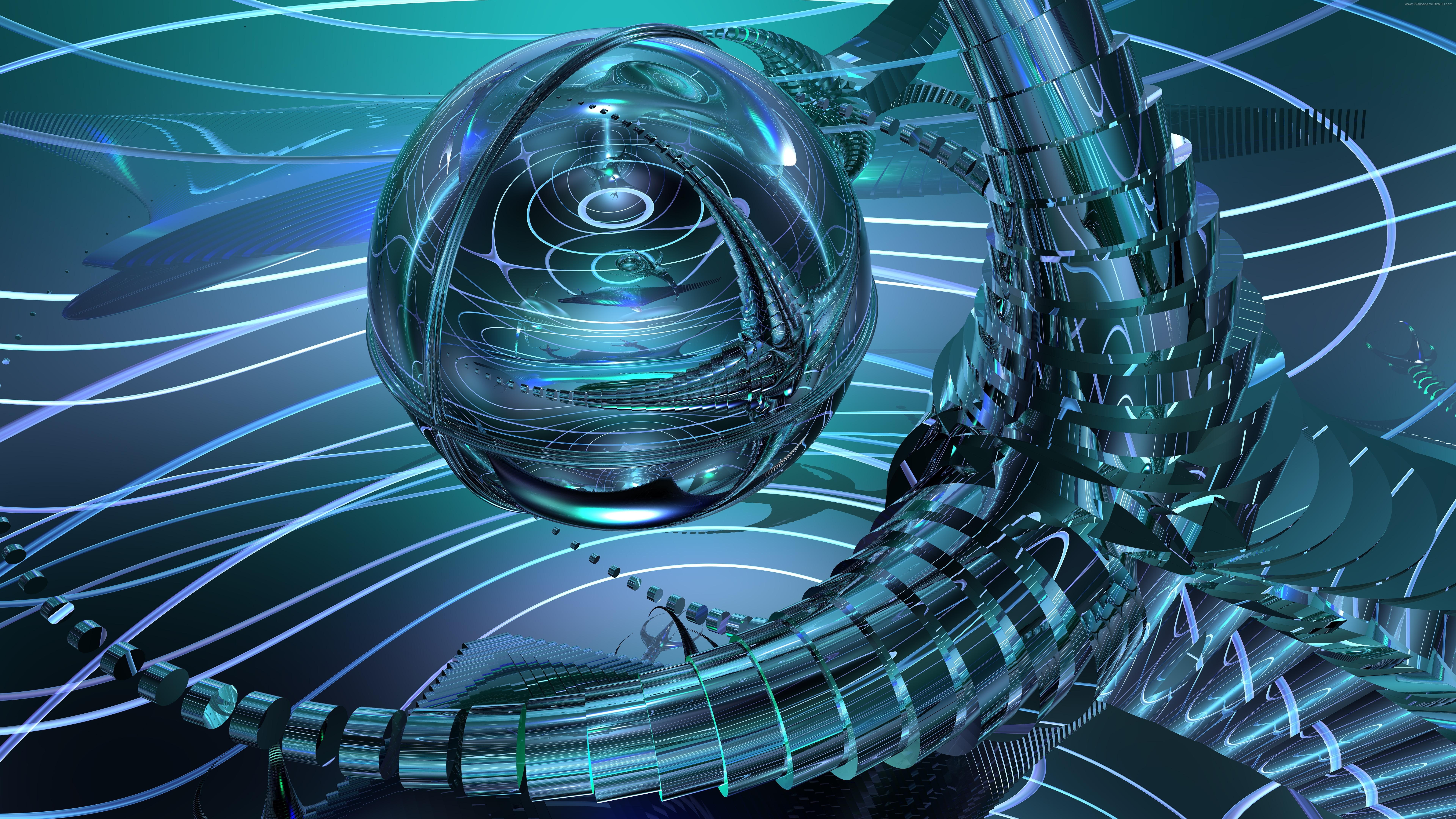 technology, graphic design, 3d, 8K, abstract art, fractal art, abstraction, cool, graphics, art, blue, sphere, energy, digital art, HD Wallpaper