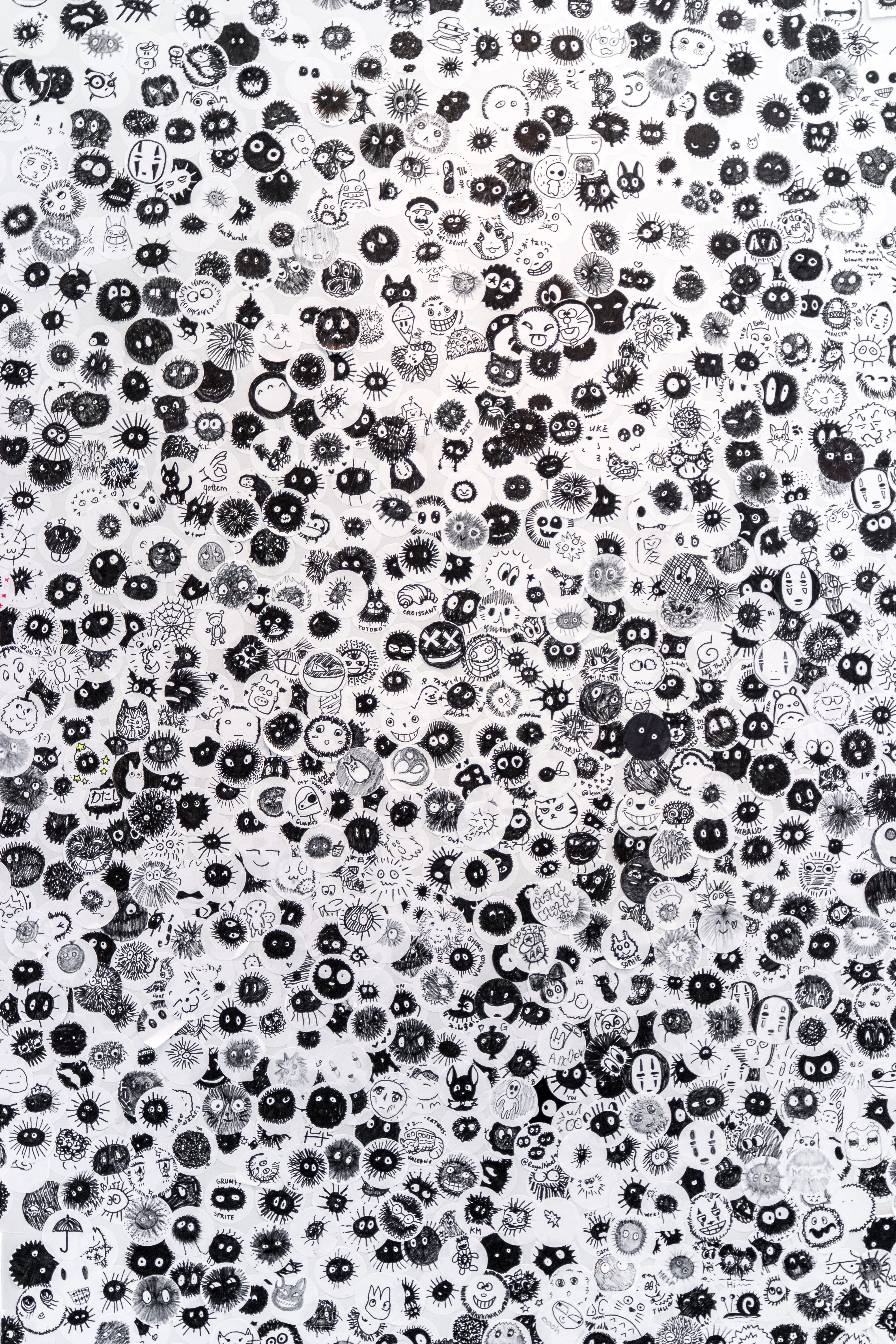 doodle, white, flooring, black and white, day, tetxure, pattern, close-up, textured, modern design, high angle view, wall - building feature, indoors, texture, Phone HD Wallpaper