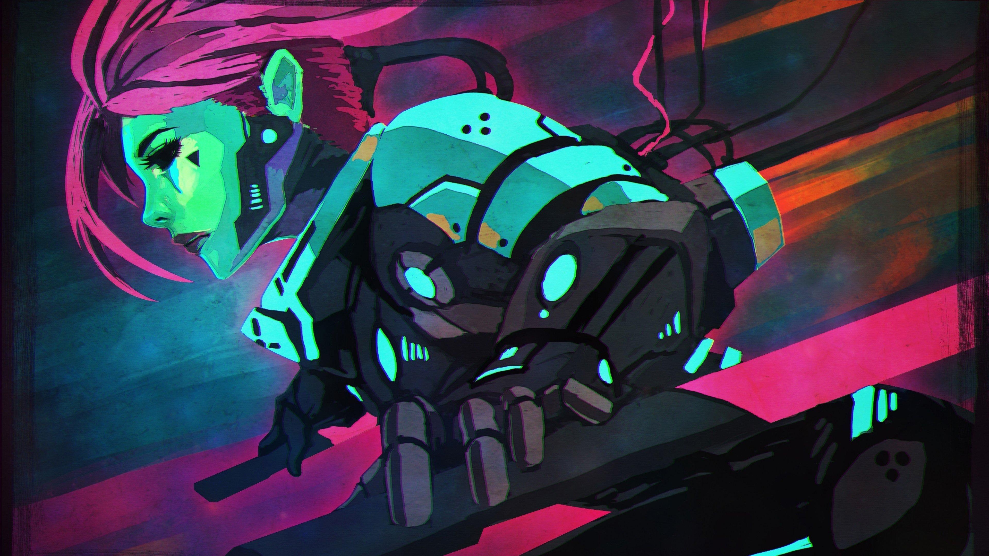 doodle, supervillain, graphic design, graphics, purple, cyberpunk, woman, futuristic, illustration, girl, fictional character, art, synthwave, 4K, artwork, HD Wallpaper