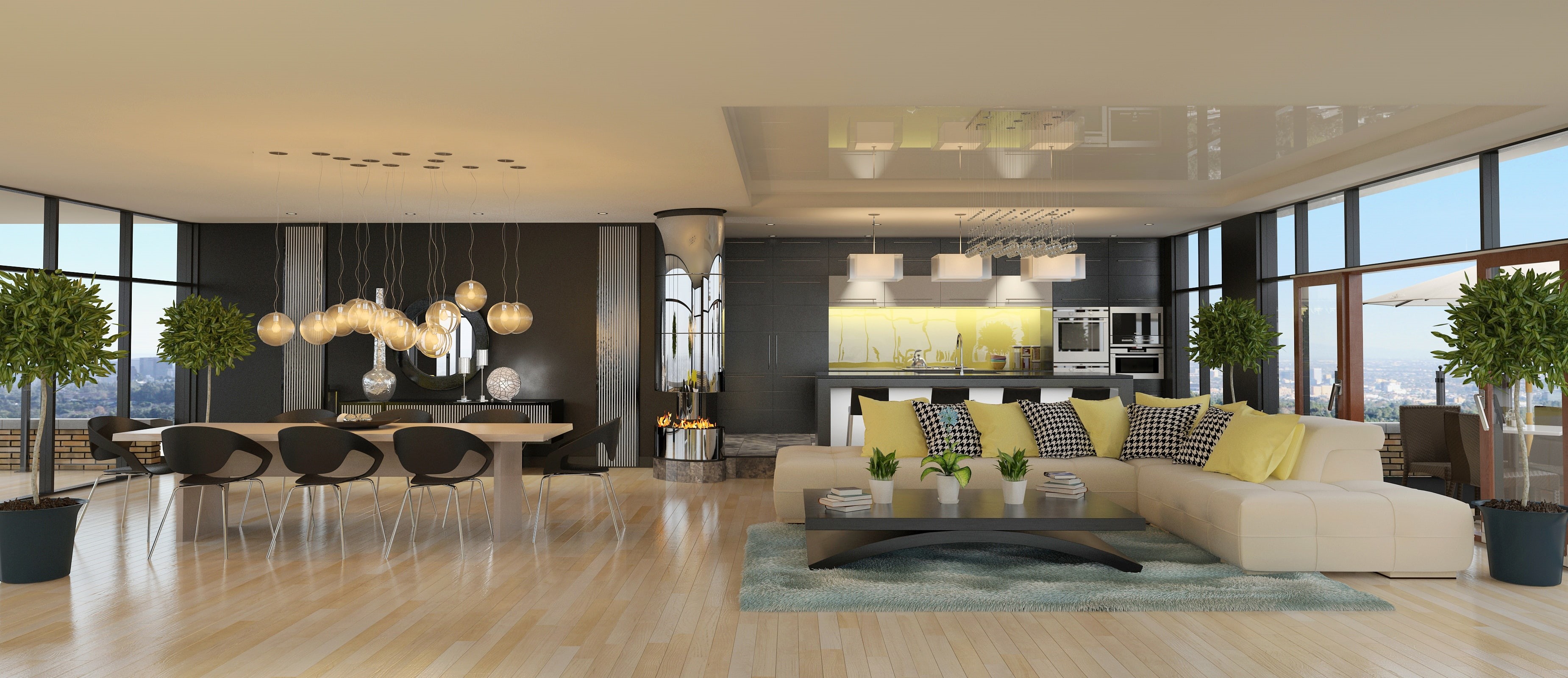 pillow, living room, sofa, table, interior, chairs, 2K, design, HD Wallpaper
