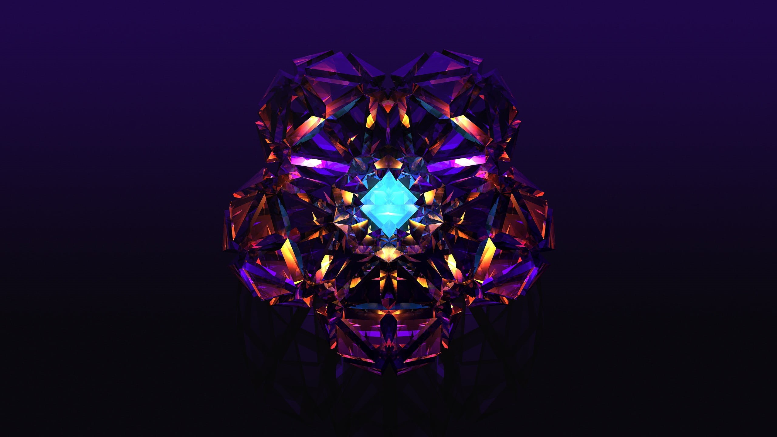 2K, digital art, close-up, single object, black background, precious gem, illuminated, transparent, indoors, wealth, purple, Facets, no people, abstract, HD Wallpaper
