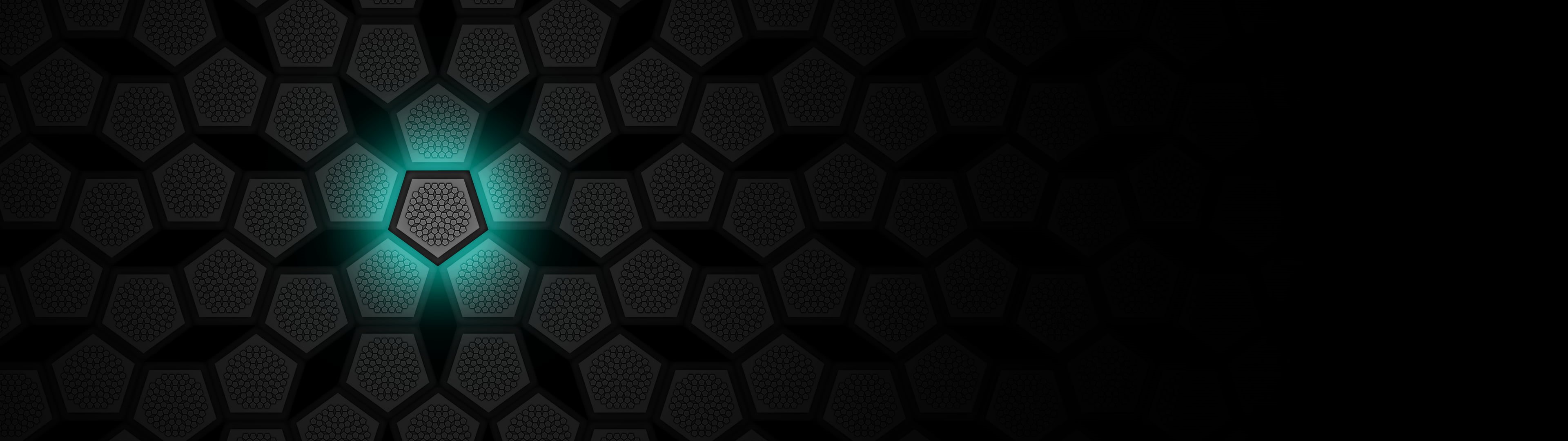 pentagons, design, 4K, art and craft, repetition, dark, geometric shape, indoors, shape, digital, blue, creativity, black background, close-up, HD Wallpaper