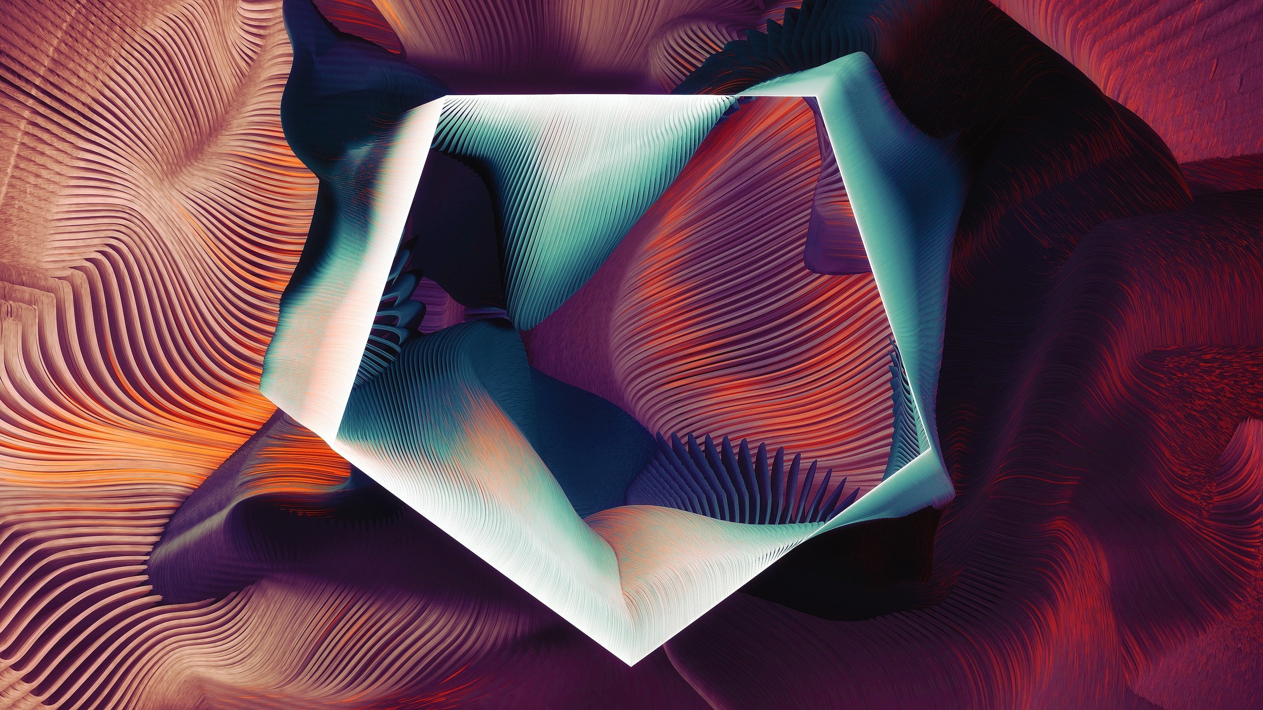 Colorful, abstract, geometry, digital art, 2K, shapes, pentagons, lines, HD Wallpaper