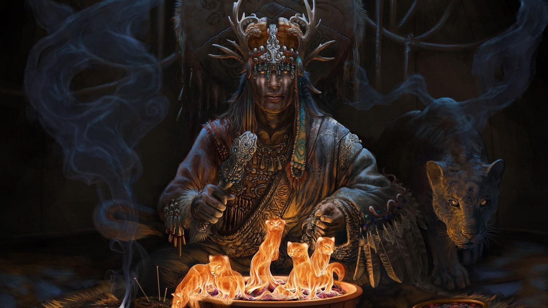 spiritual, mystic, fire - natural phenomenon, demon - fictional character, smoke - physical structure, spirit, artwork, magician, spirituality, fire, creativity, HD Wallpaper