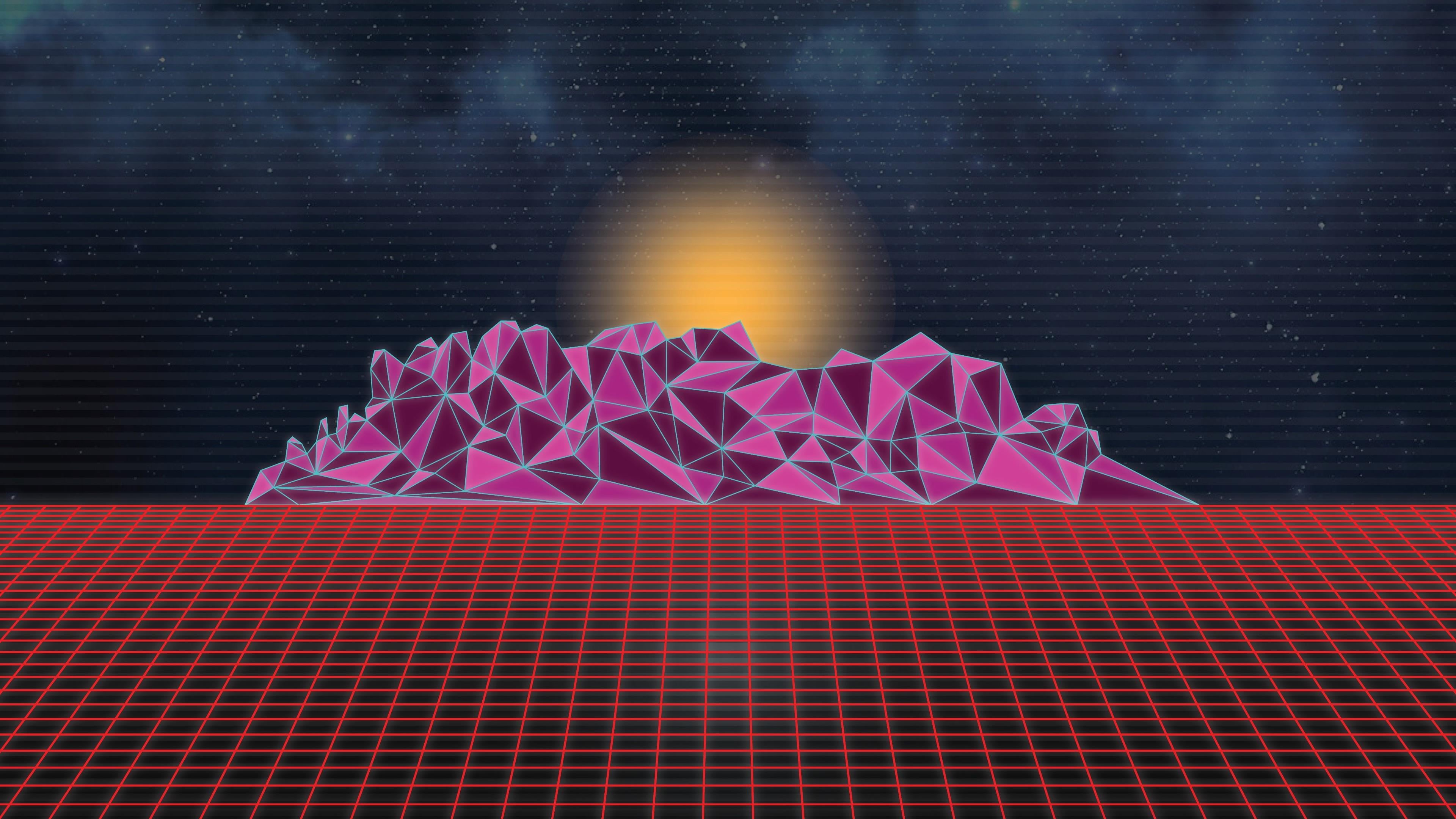 red, pattern, light, magenta, synthwave, day, neon, chillwave, digital composite, 4K, special effects, outrun, art and craft, moon, graphic design, pink color, HD Wallpaper