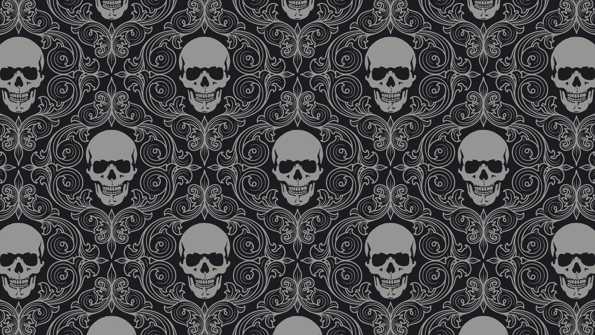 art and craft, creativity, indoors, gray, 1080P, no people, textile, skull, digital, black color, repetition, circle, close-up, tile, directly below, symmetry, HD Wallpaper