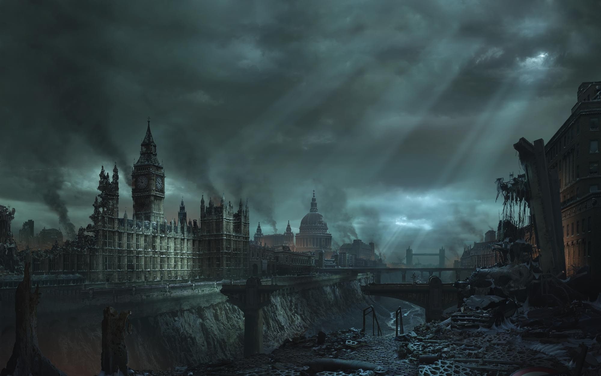 video games, ruin, city, Hellgate: London, moon rays, 1080P, London, apocalyptic, HD Wallpaper