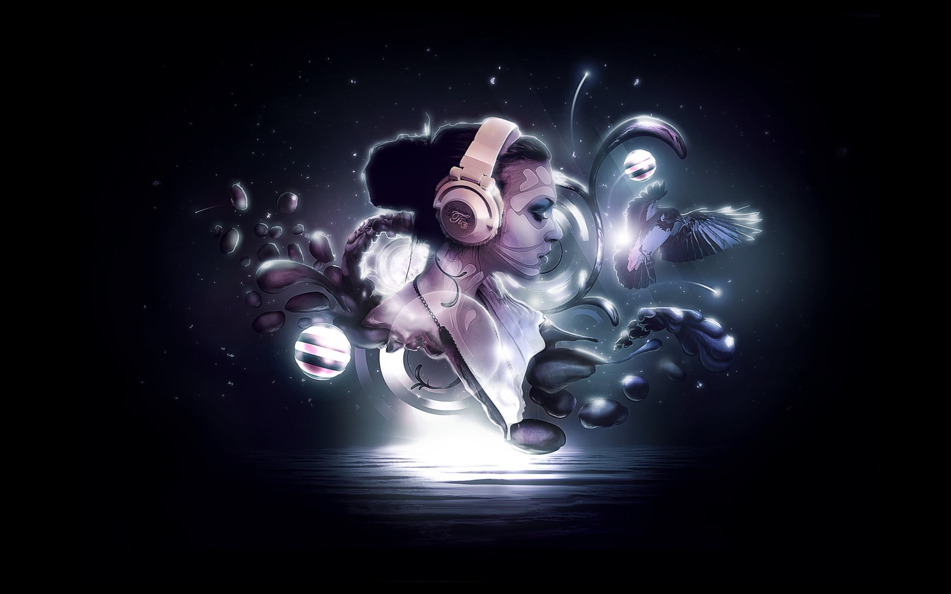 sea, moon rays, glowing, abstract, beauty, dark, make-up, digital art, hairstyle, fashion, Moon, copy space, women, futuristic, females, one person, studio shot, HD Wallpaper