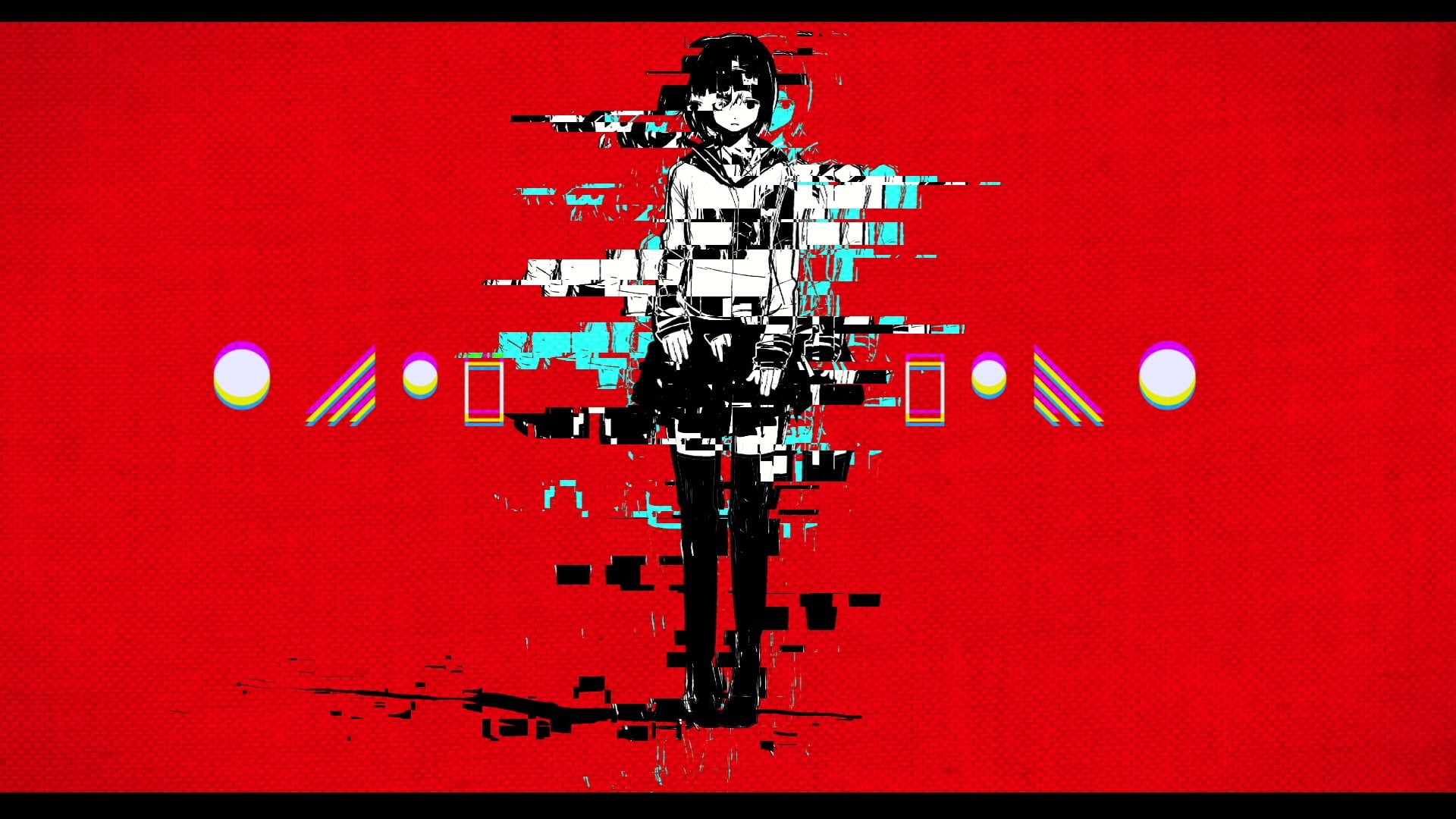 representation, red, wall - building feature, technology, glitch art, text, digital, close-up, anime, broadcasting, colored background, form of communication, HD Wallpaper