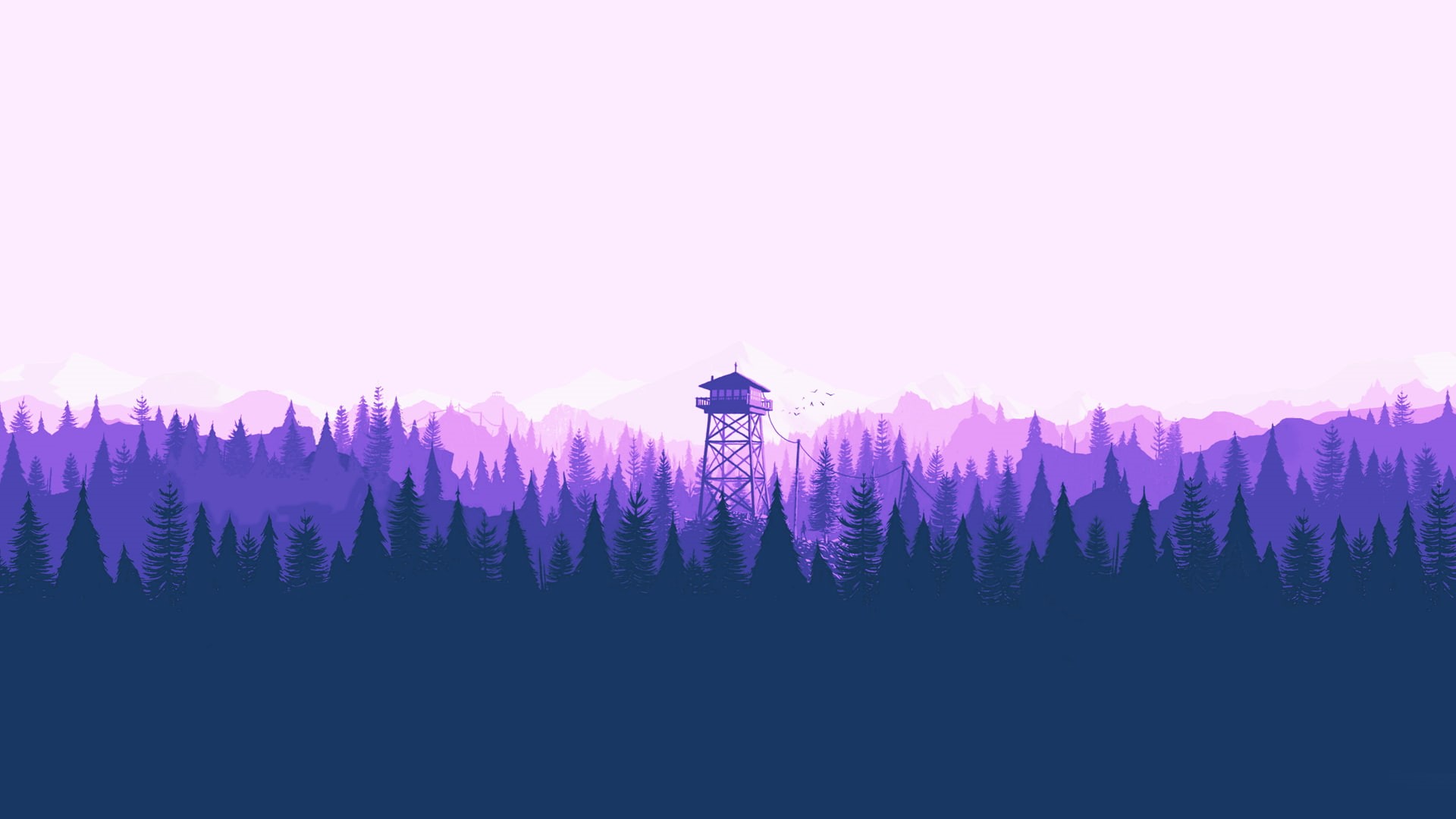 firewatch, blue, silhouette, vaporwave, 1080P, version, sky, built structure, scenics - nature, classic, land, beauty in nature, architecture, tree, growth, HD Wallpaper