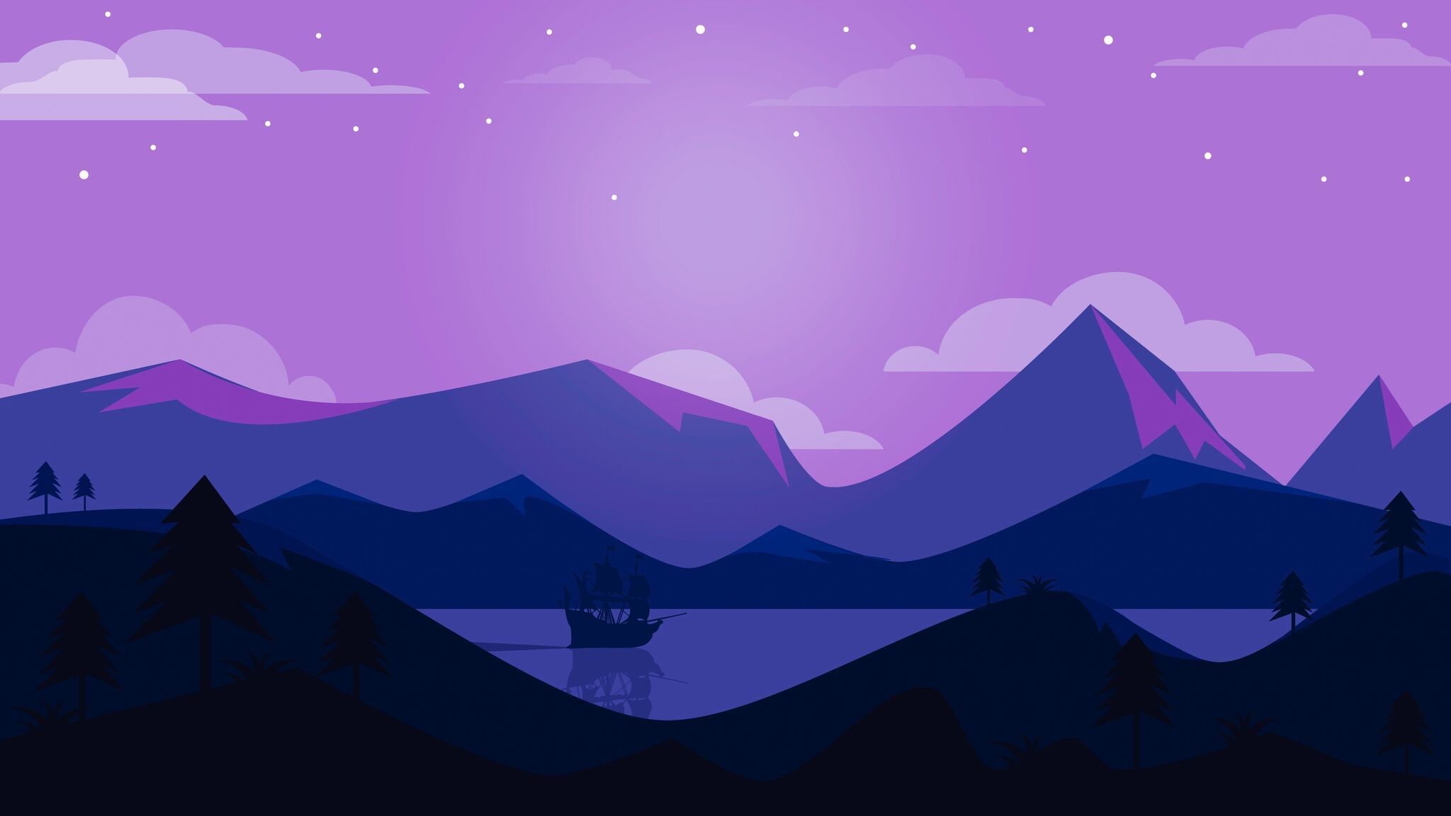 minimal, artwork, ship, 1080P, background, purple, HD Wallpaper