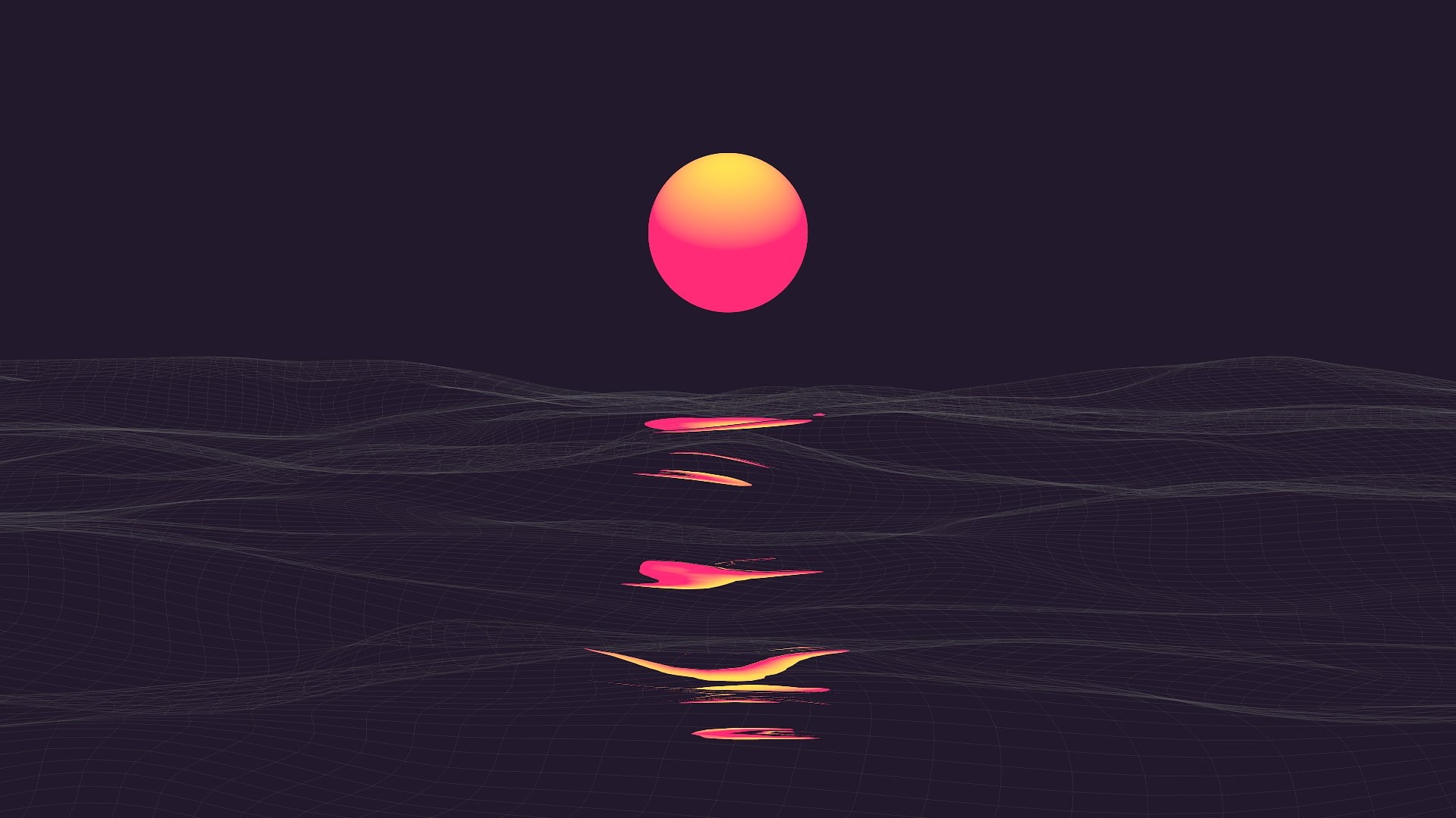 retrowave, abstract, vaporwave, reflaction, 1080P, sun, HD Wallpaper