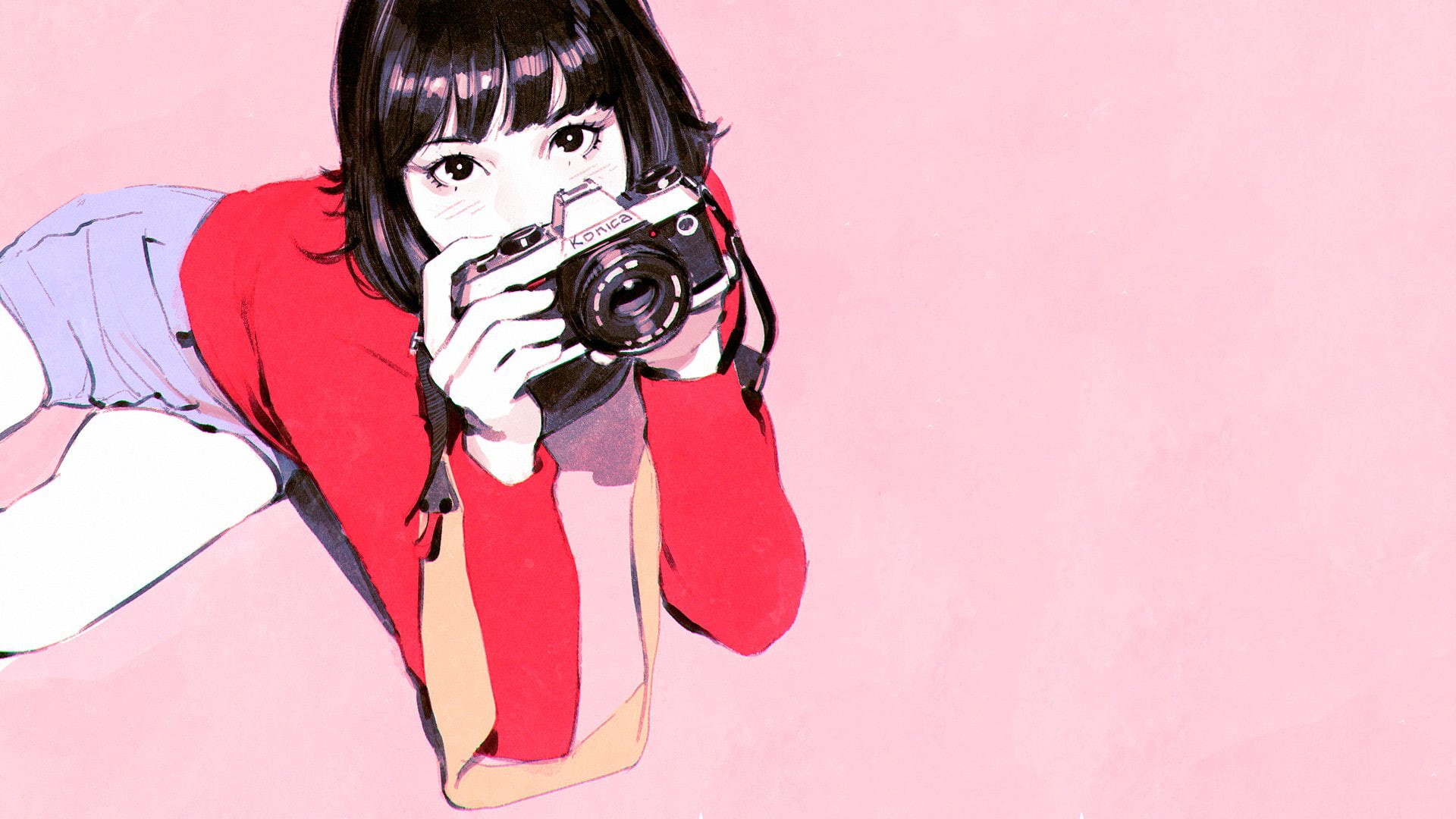 home video camera, photographing, technology, studio shot, camera - photographic equipment, artwork, women, young adult, holding, indoors, copy space, Ilya Kuvshinov, HD Wallpaper