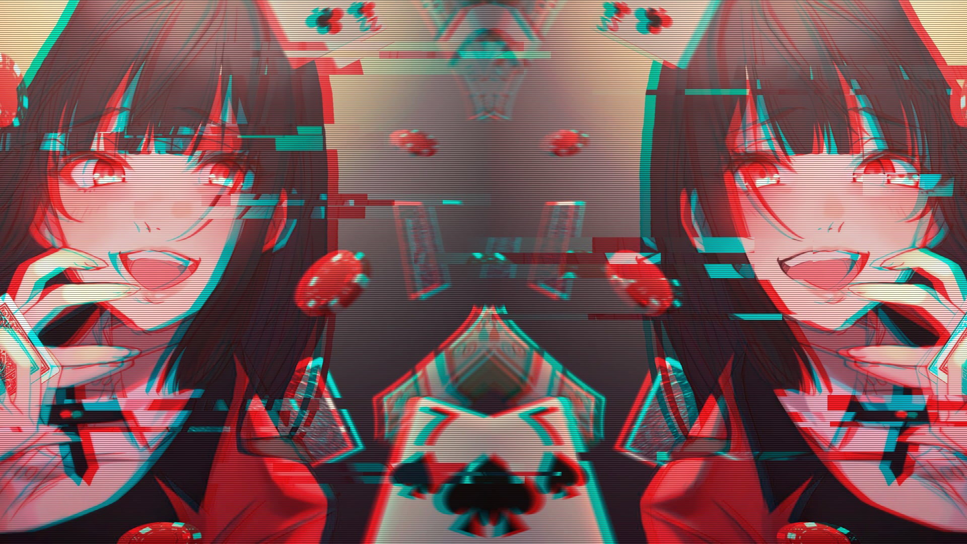 Jabami Yumeko, vaporwave, 1080P, Kakegurui, glitch art, HD Wallpaper