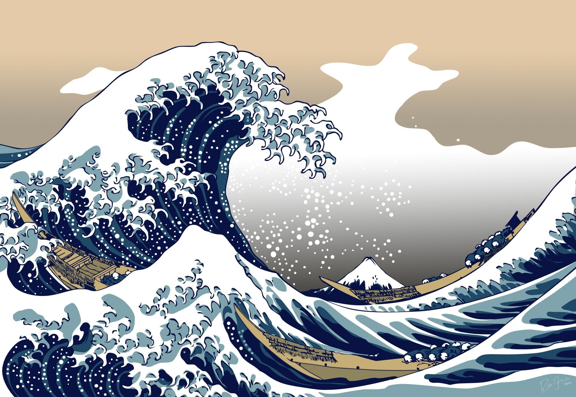 The Great Wave off Kanagawa, blue, nature, 1080P, HD Wallpaper