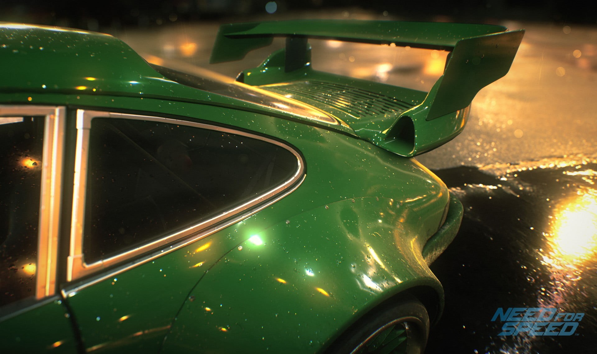 1080P, racing, land vehicle, glass - material, close-up, focus on foreground, outdoors, wet, Need for Speed, car, no people, motor vehicle, 2015, green color, HD Wallpaper