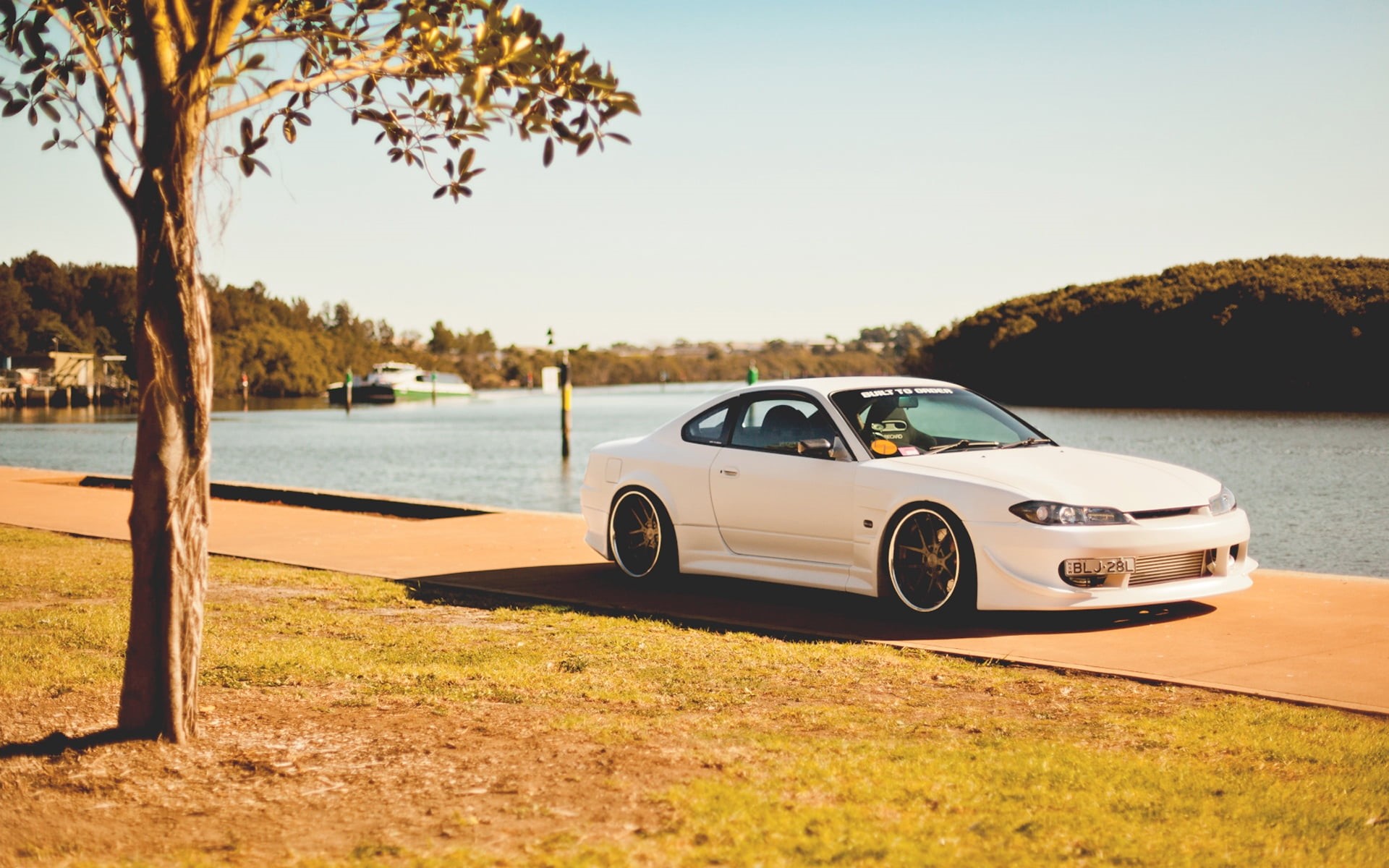 looking At View, old, obsolete, nostalgia, vintage Car, mode of Transport, white, coupe, clear sky, tuning, embankment, speed, land, road, convertible, HD Wallpaper