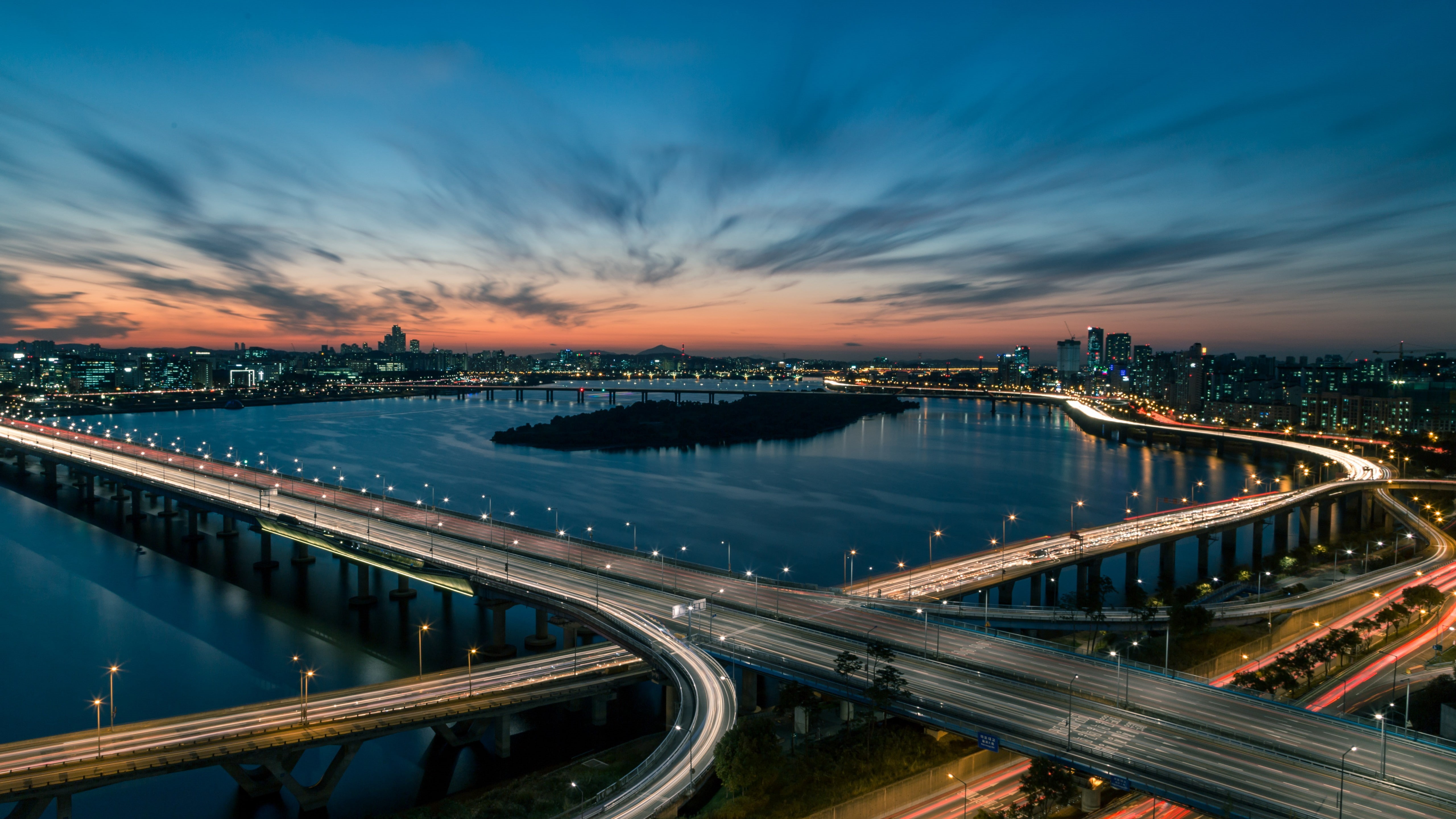 5K, 5K, bridge, Seoul, South Korea, Han river, HD Wallpaper