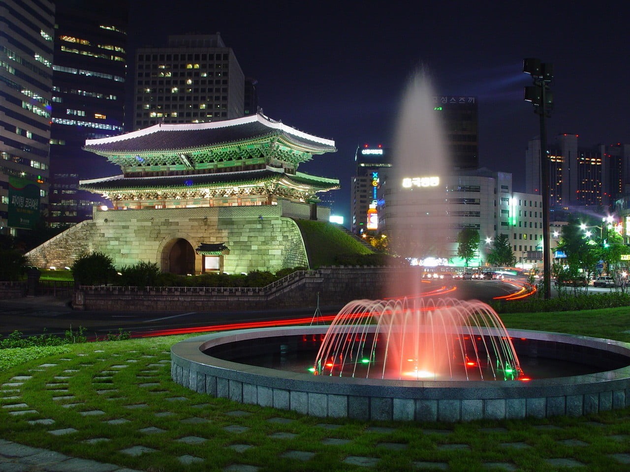 illuminated, building exterior, gray, cityscape, motion, architecture, outdoors, South Korea, long exposure, building, speed, built structure, night, travel destinations, HD Wallpaper