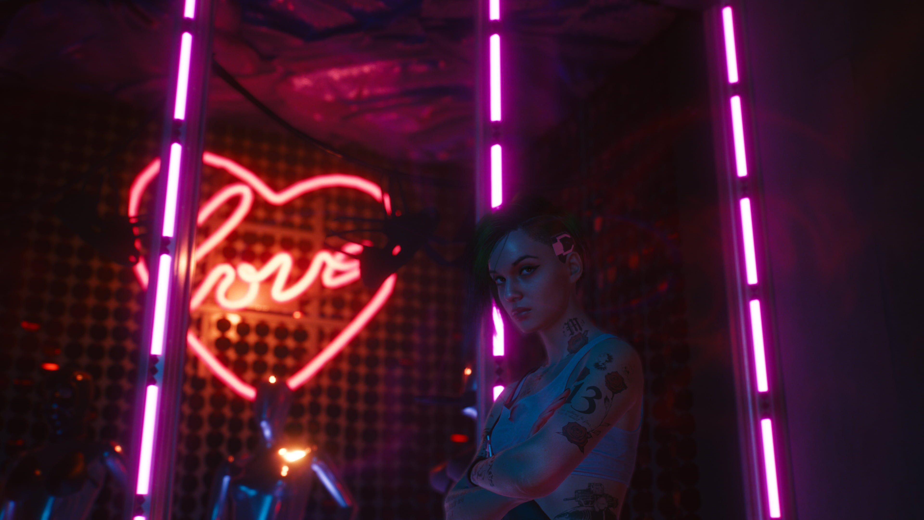 lips, pink, urban, Judy Alvarez, photography, futuristic city, street, hair, people, microchip, green, street art, video games, white, camera, pub, Japan, HD Wallpaper