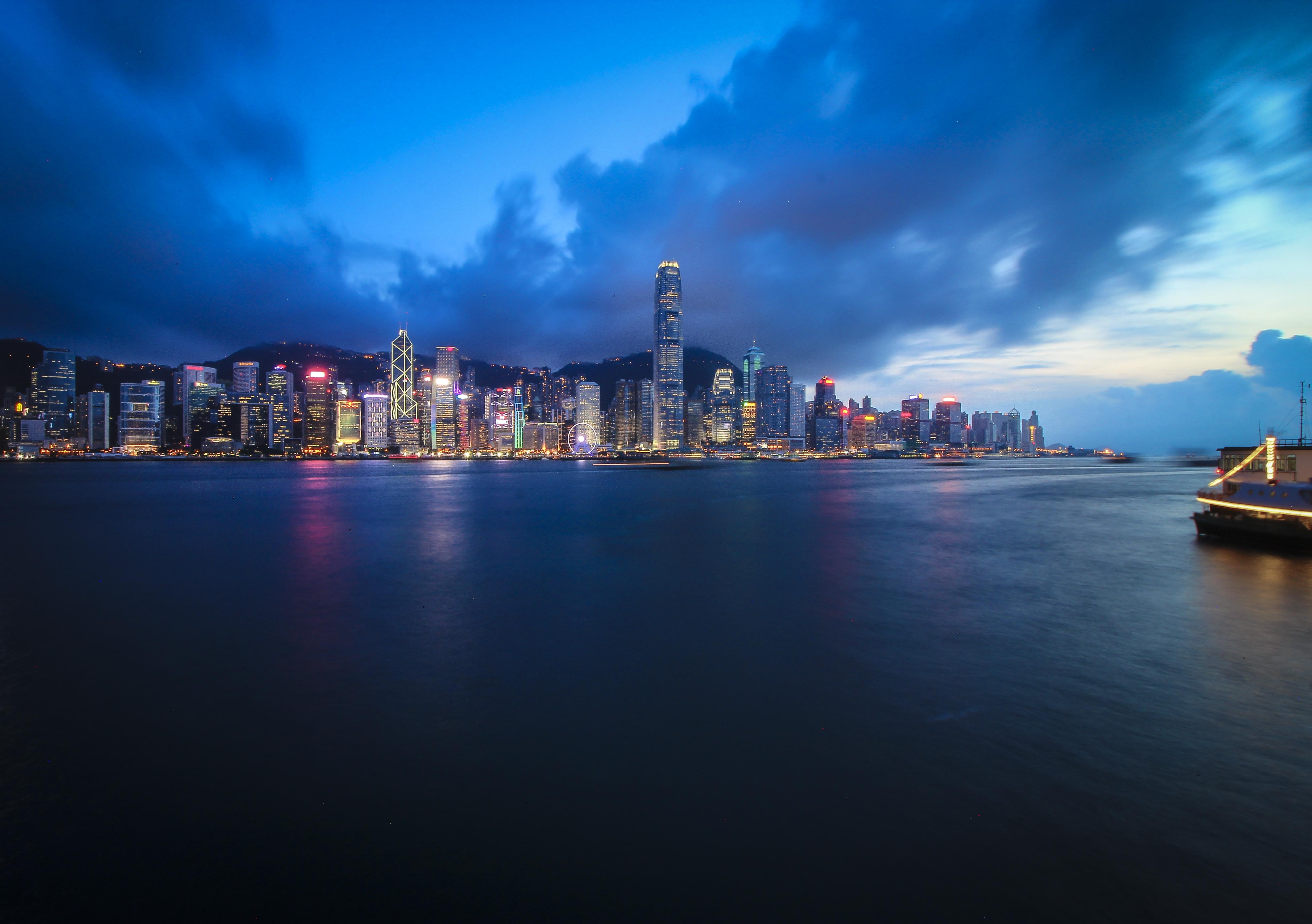 nature, residential district, longexposure, 4K, modern, sky, cloud - sky, buidlings, cityscape, tower, urban skyline, water, city, kowloon, hongkong island, HD Wallpaper