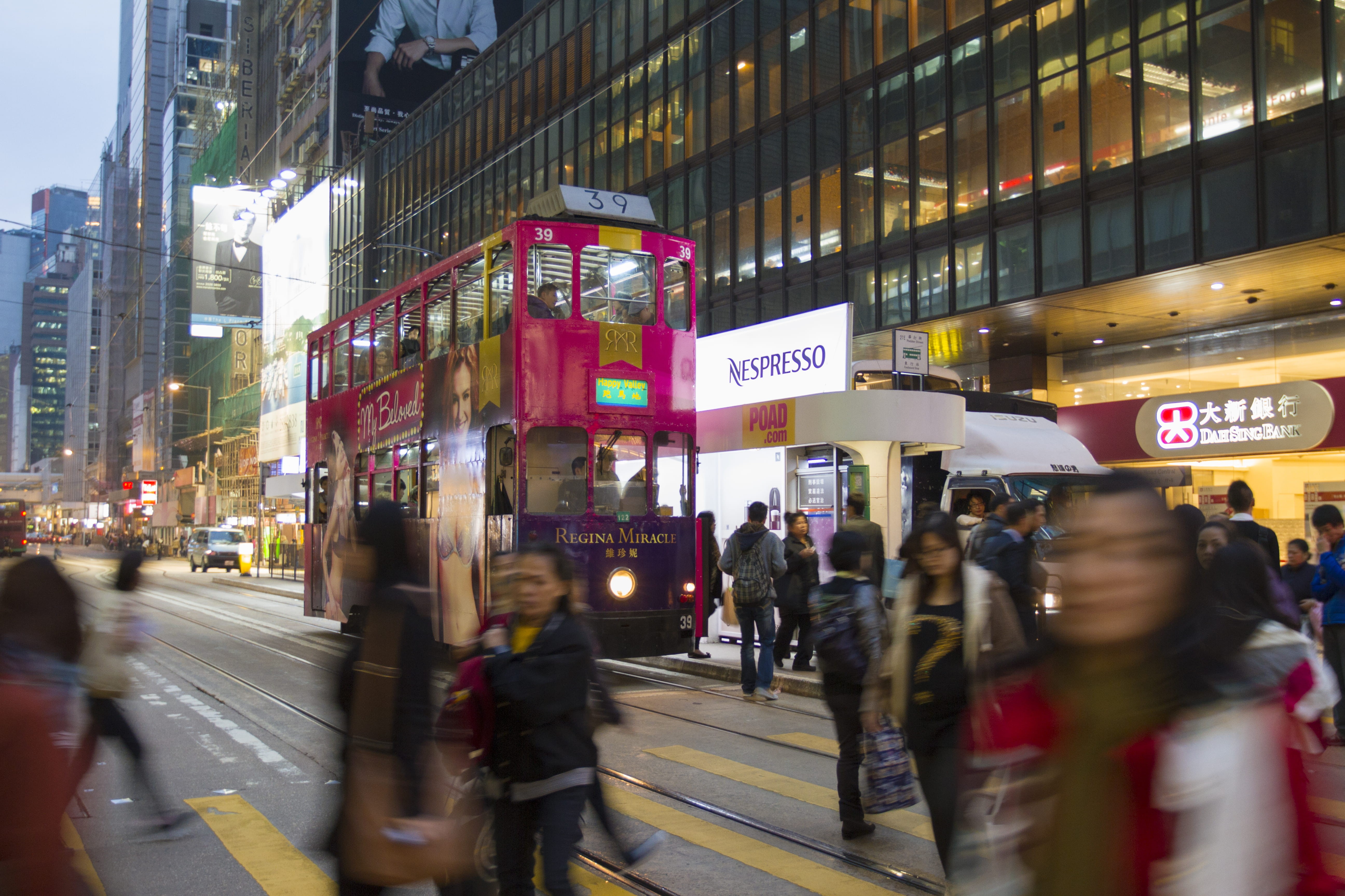 transportation, text, 5K, mode of transportation, street, architecture, hong kong, urban, group of people, city street, blurred motion, city life, men, HD Wallpaper