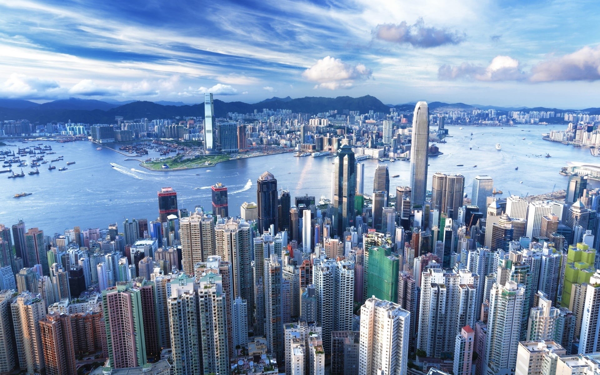 skyscraper, hong Kong Island, building, finance, urban Skyline, residential district, tall - High, victoria Peak, tower, building Exterior, waterfront, HD Wallpaper
