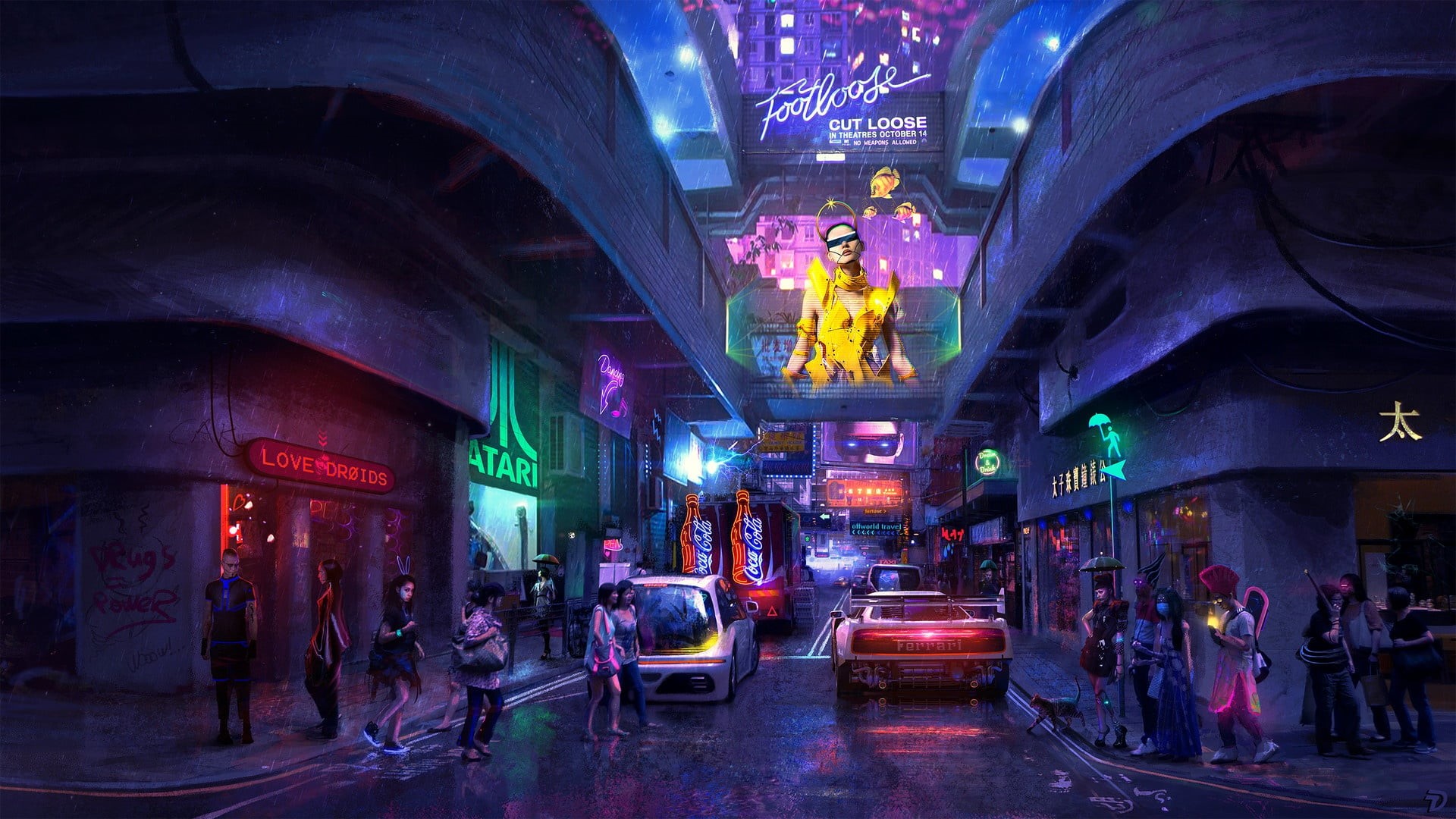 1080P, dystopia, neon, cyberpunk, artwork, sci-fi, hong kong, HD Wallpaper