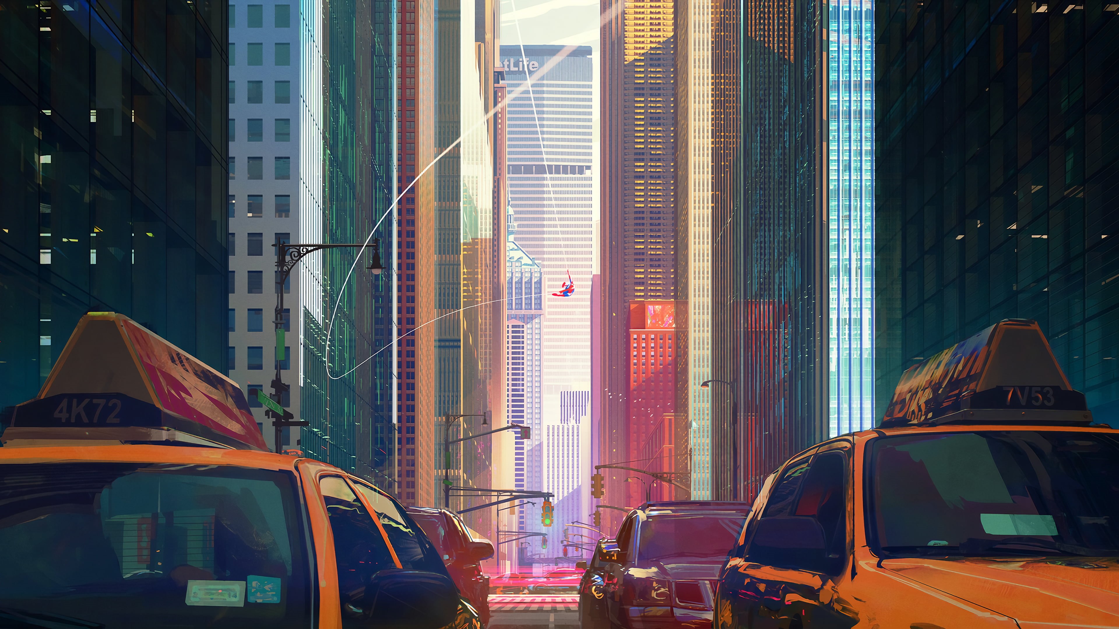 Marvel Comics, taxi, 4K, New York City, 4K, Spider-Man, digital, comics, digital art, HD Wallpaper