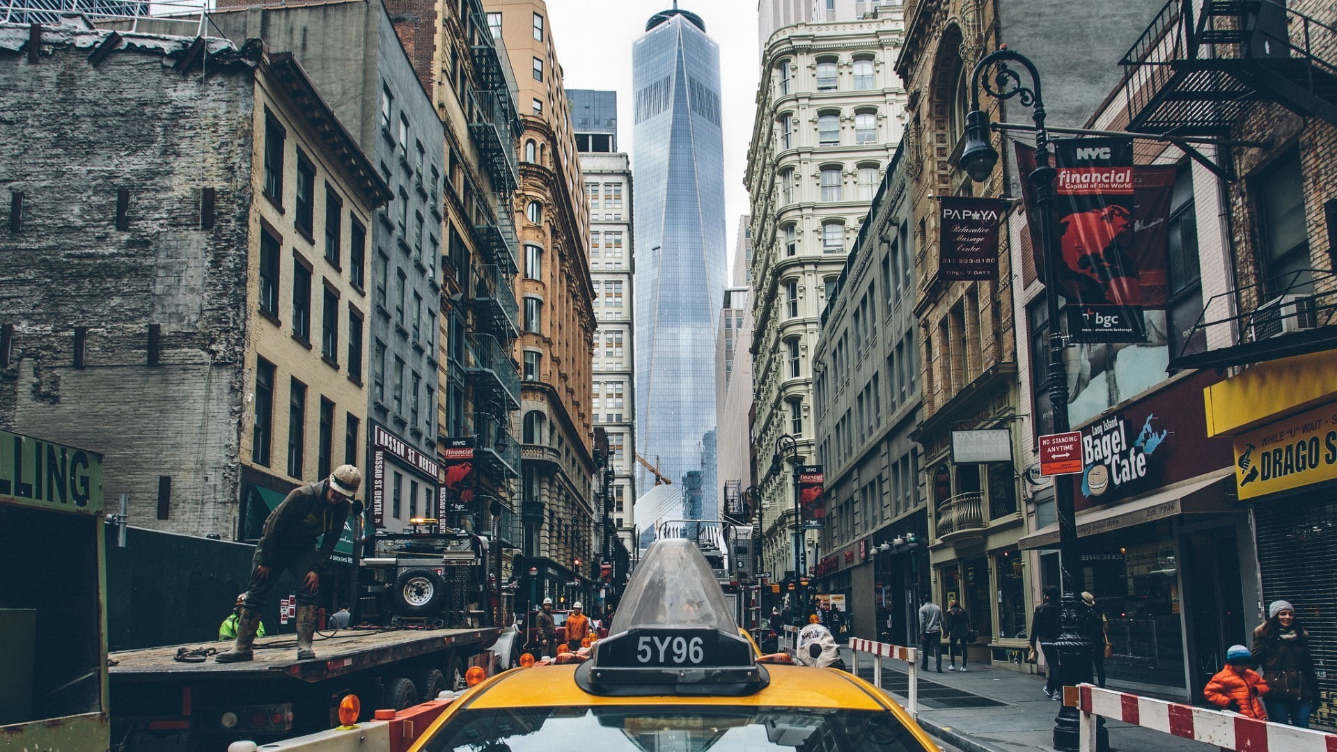 building, New York City, 1080P, One World Trade Center, taxi, city, HD Wallpaper