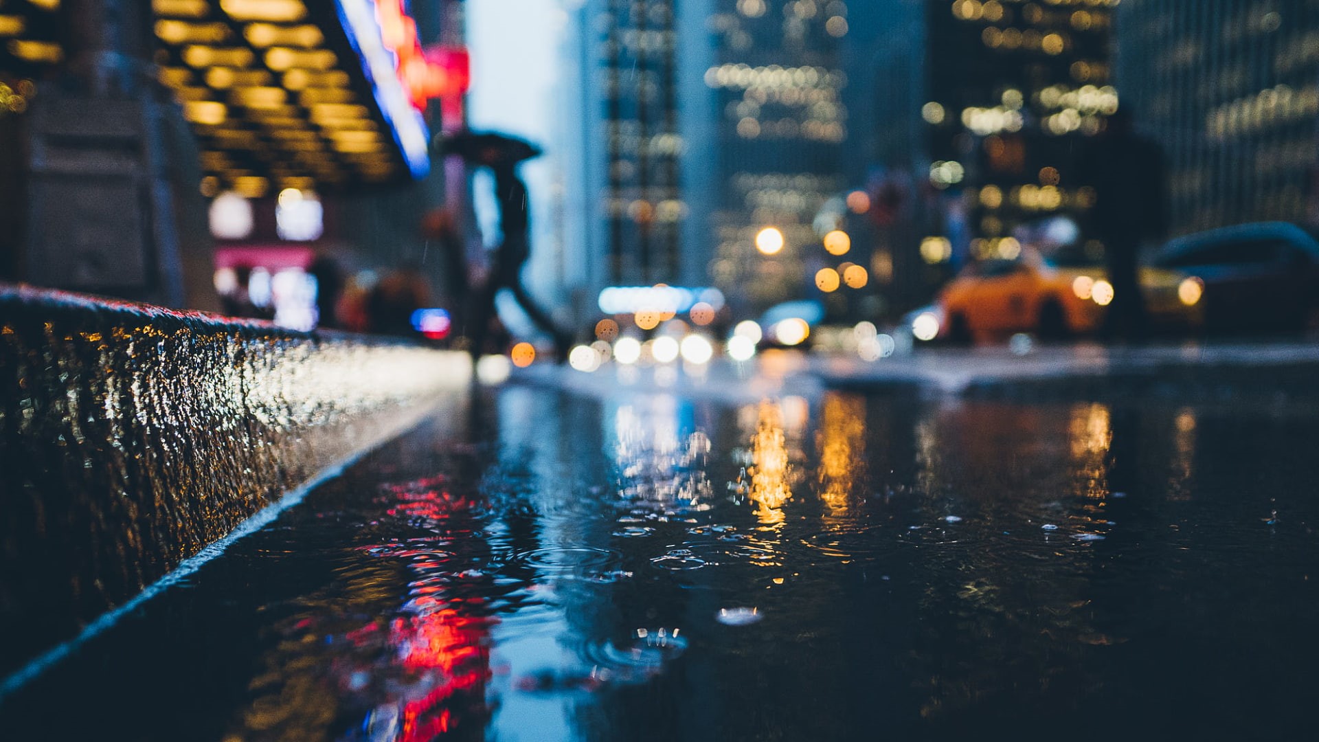 street, rain, blurred, taxi, cityscape, car, bokeh, macro, 1080P, water, HD Wallpaper
