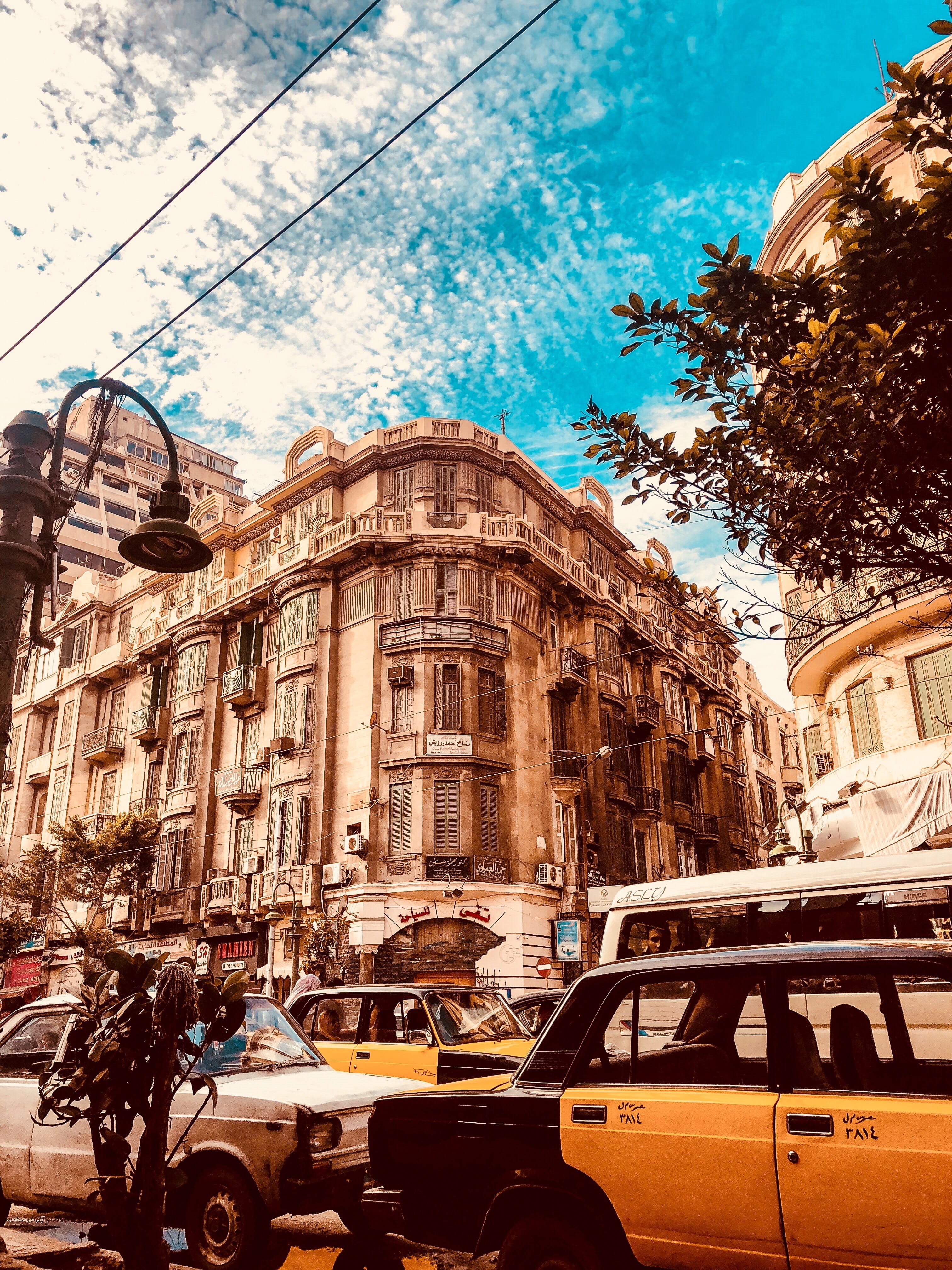 travel, city, mode of transportation, sunlight, cloud - sky, transportation, view, outdoors, cloud, land vehicle, street, 4K, taxi, road, alexandria governorate, Phone HD Wallpaper