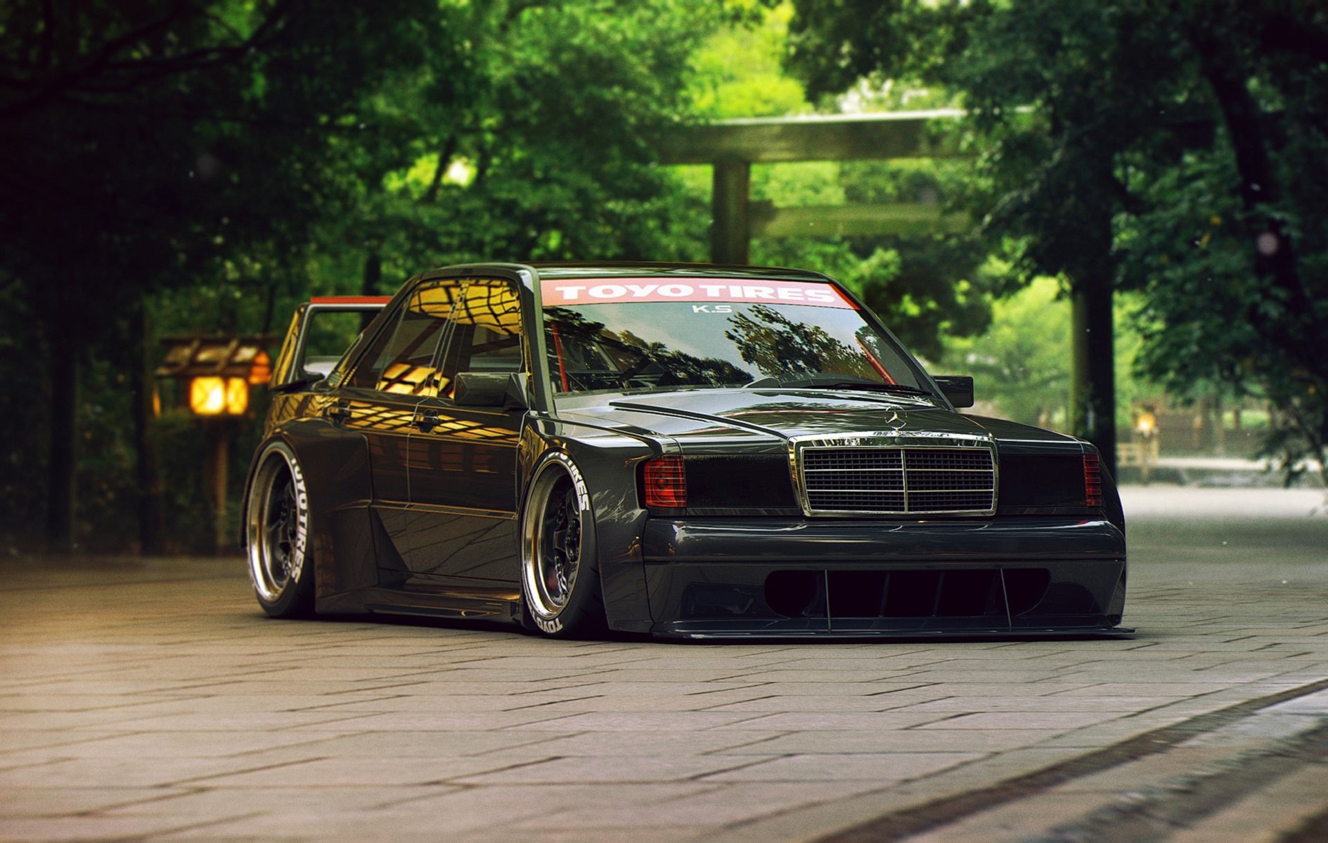Future, black, 1080P, by Khyzyl Saleem, Mercedes-Benz, Tuning, sedan, 190E, HD Wallpaper