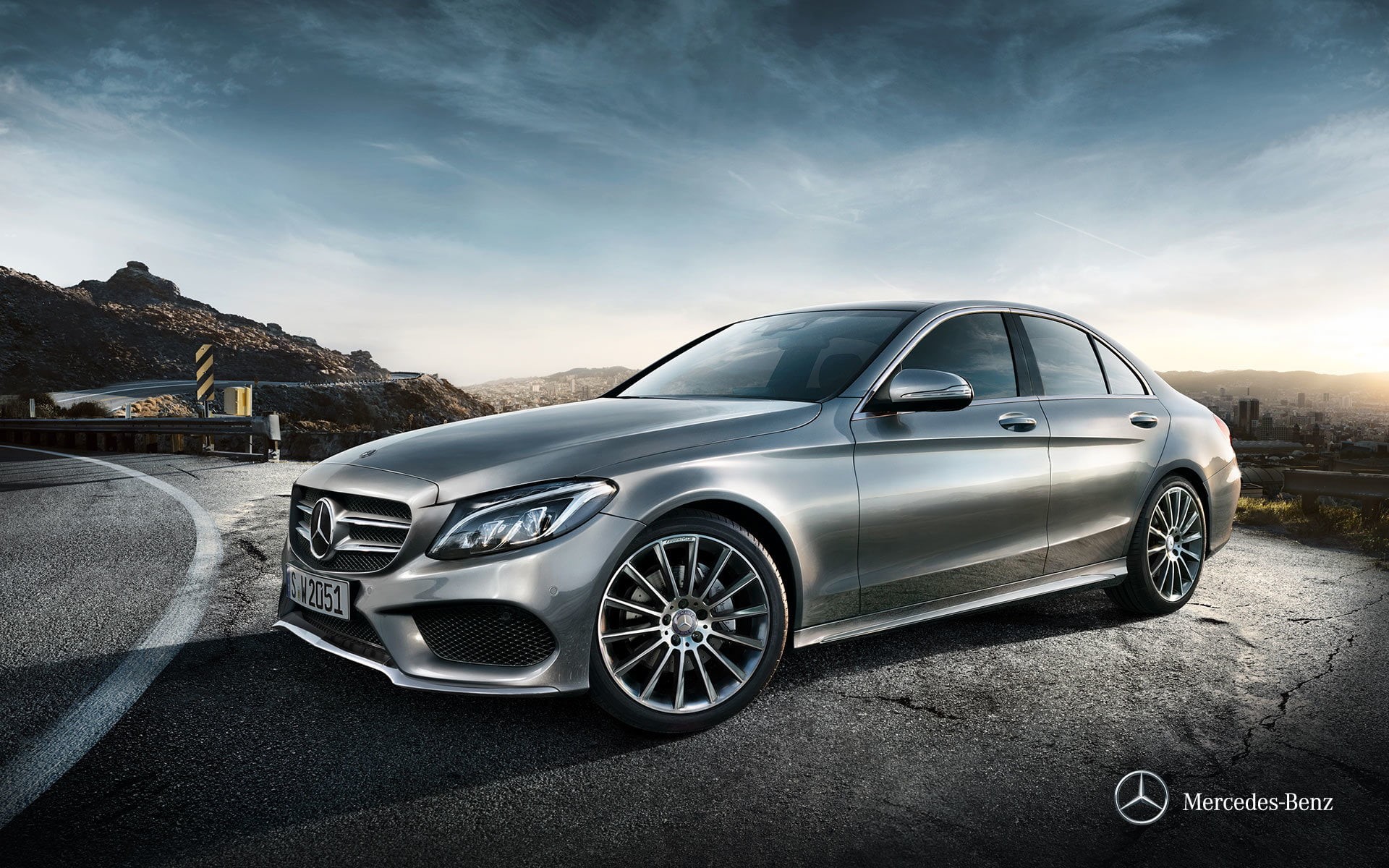 sky, retro styled, car, road trip, no people, Mercedes, grey, transportation, reflection, stationary, silver colored, land vehicle, W205, 2014, Mercedes-Benz, HD Wallpaper