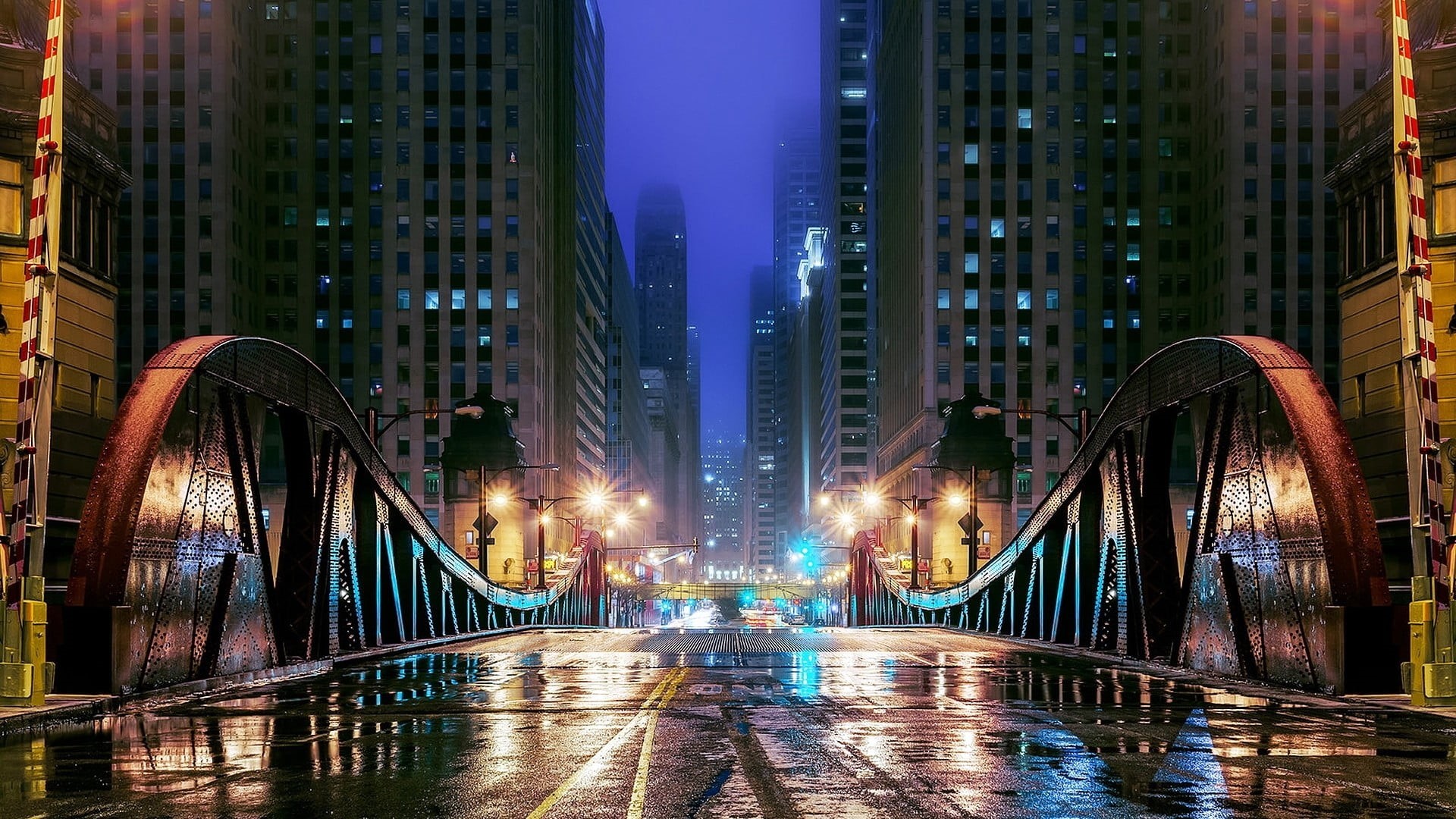 connection, city Life, metal, mist, skyscraper, suspension Bridge, famous Place, downtown District, blue, traffic, road, built Structure, city, outdoors, HD Wallpaper