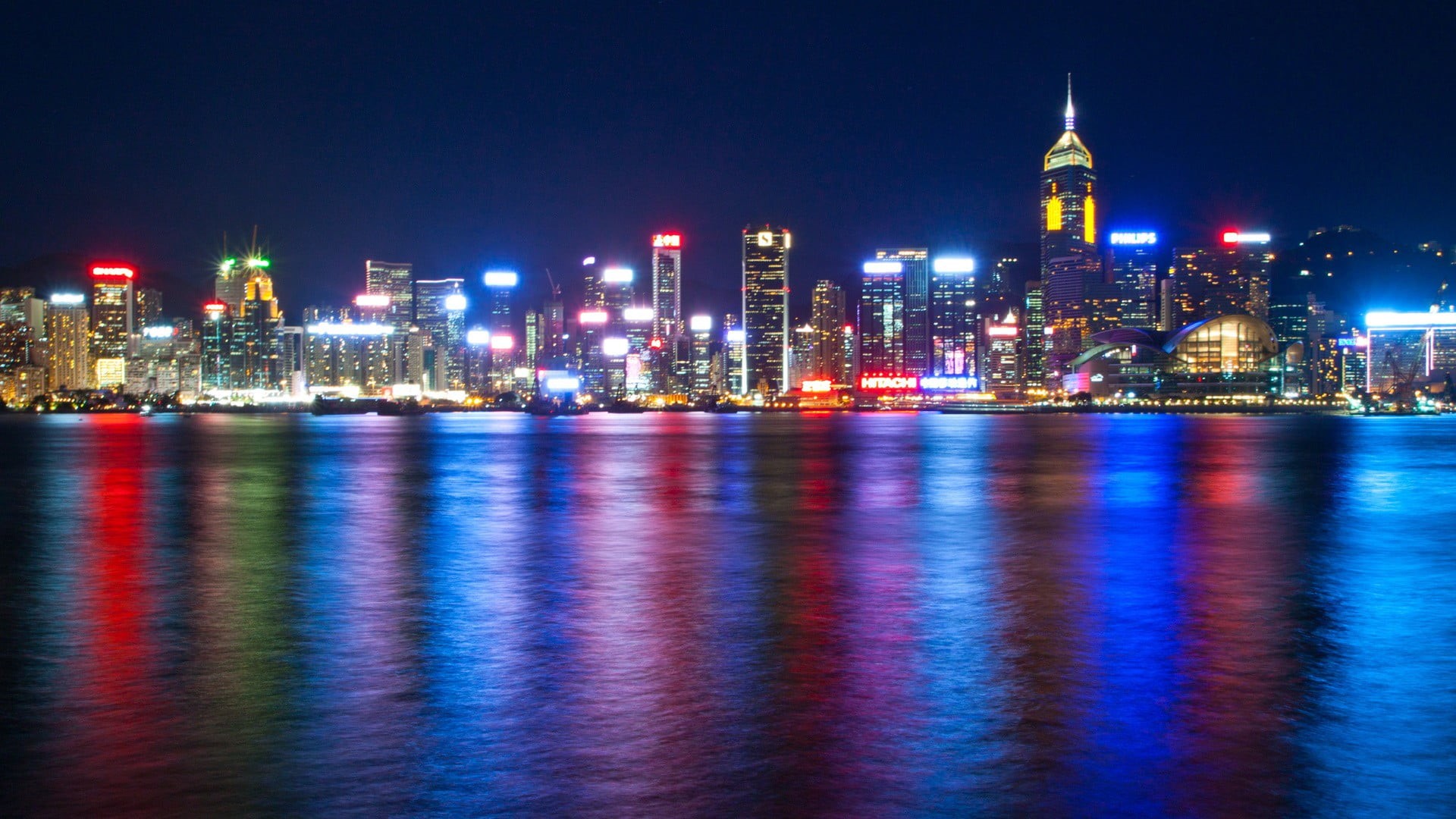 built structure, waterfront, city, Hong Kong, building, architecture, landscape, skyscraper, building exterior, sky, illuminated, reflection, tall - high, HD Wallpaper