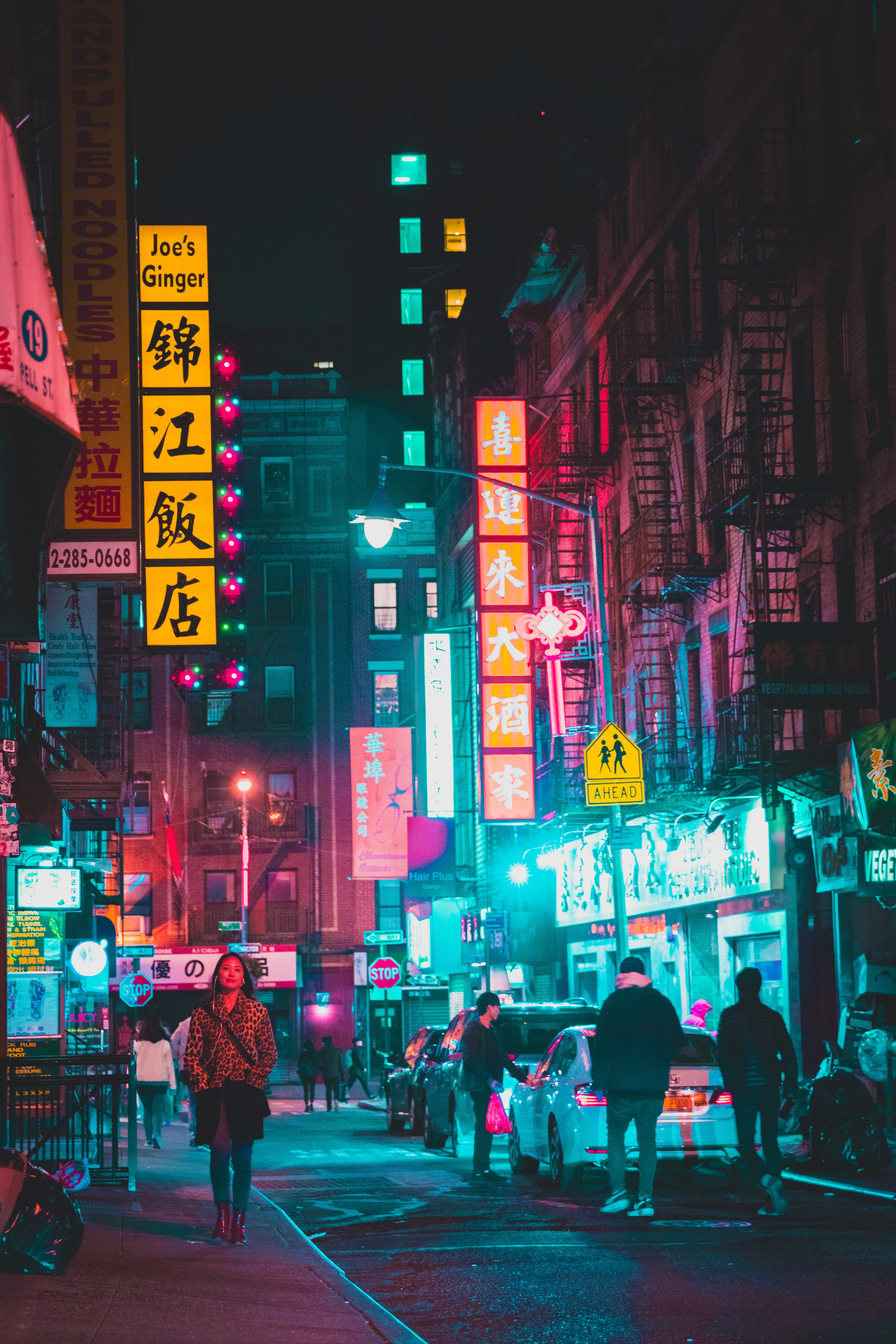 5K, new york city, outdoors, people, city life, sing, night, real people, lifestyles, men, script, commercial sign, road, built structure, chinese, neon light, Phone HD Wallpaper