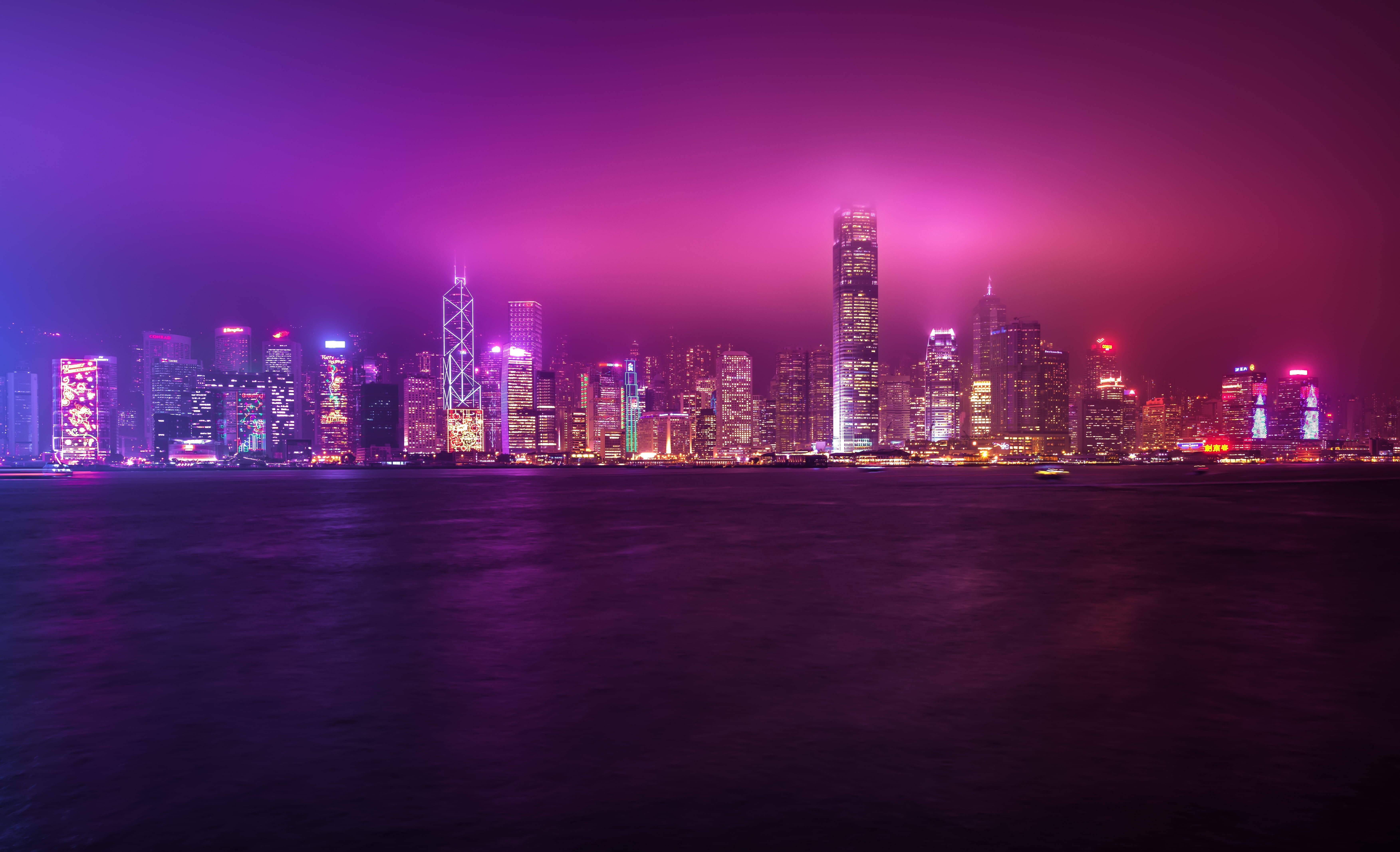tower, architecture, china - East Asia, sea, downtown District, night, hong, asia, cityscape, Hong Kong, building, famous Place, kong, urban Scene, built Structure, HD Wallpaper